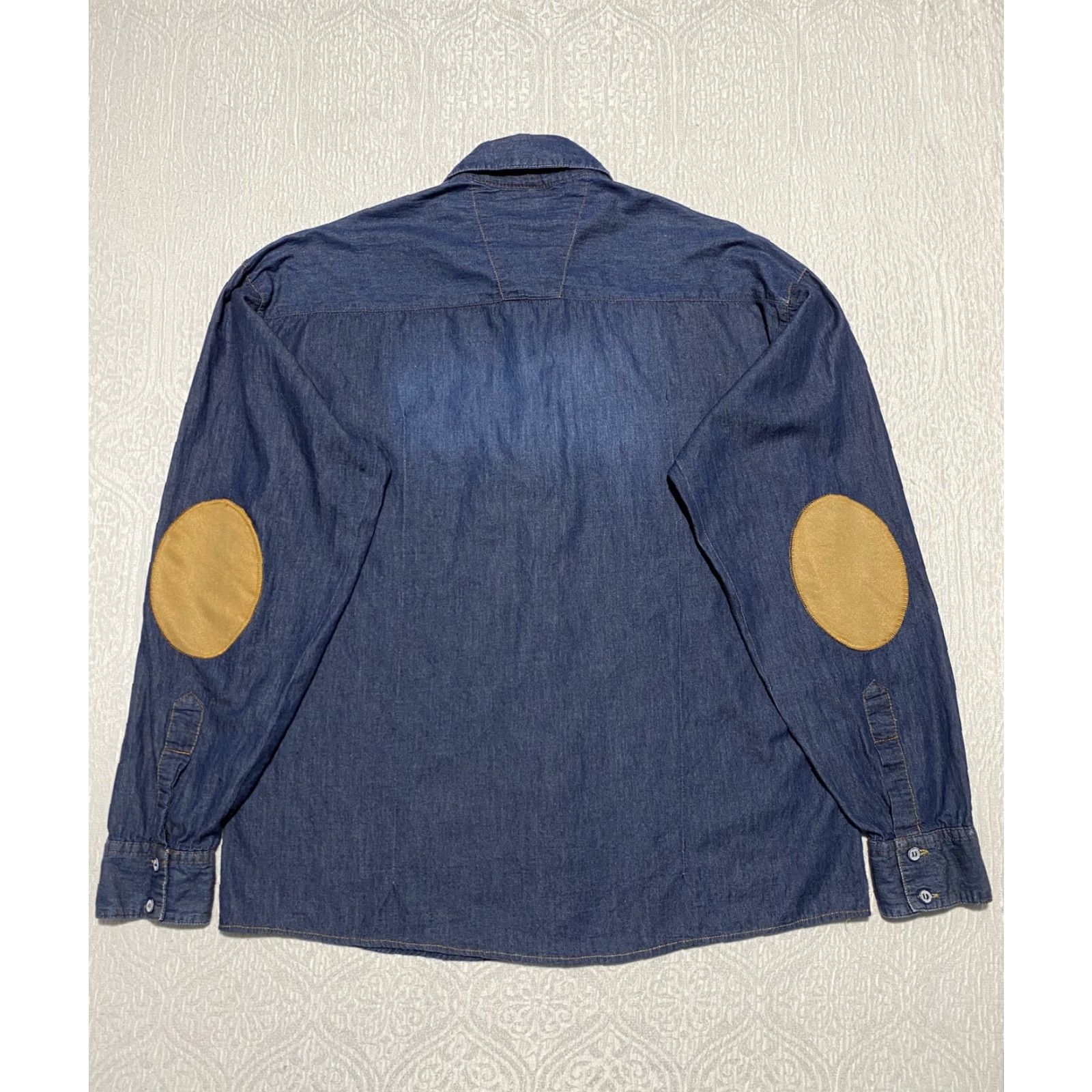 Denime VINTAGE Gerard Margon Shirt Mens Large Blue Denim Western Suede Elbow Patch Long Sleeve Size US L / EU 52-54 / 3 - 6 Thumbnail