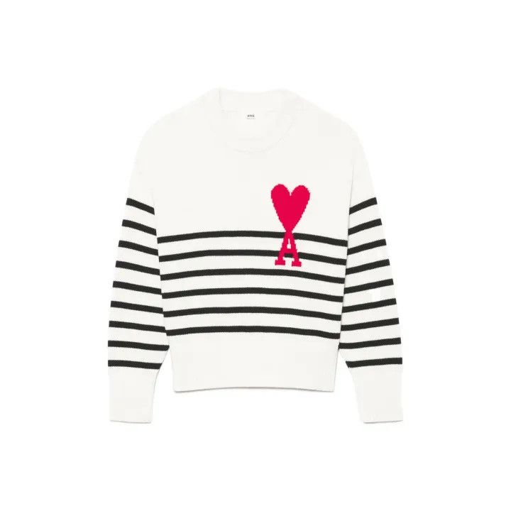 AMI AMIPARIS Heart Logo Striped Knit Sweater 0079 Size US M / EU 48-50 / 2 - 1 Thumbnail