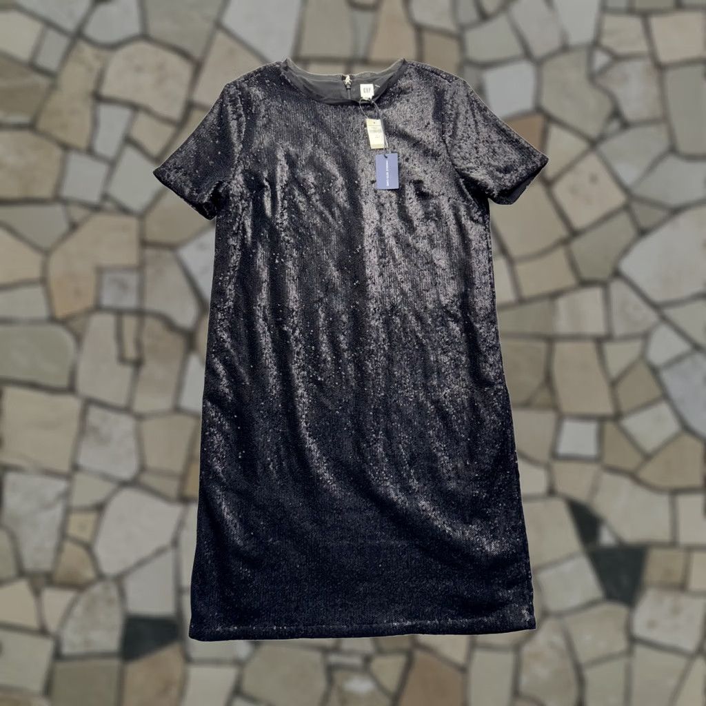 Gap Gap Sequin Dress Womens Black Short Sleeve A-Line 8 Tall NWT Size 30" / US 8 / IT 44 - 1 Thumbnail
