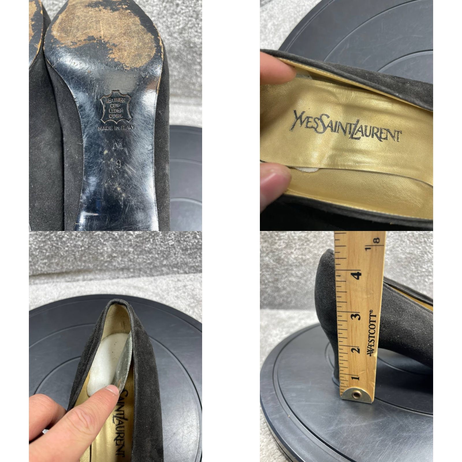 Yves Saint Laurent VINTAGE Yves Saint Laurent Pumps Womens 9 M Black Round Toe Block Slip On Leather Suede Pump Womens Shoes Size US 9 / IT 39 - 8 Thumbnail