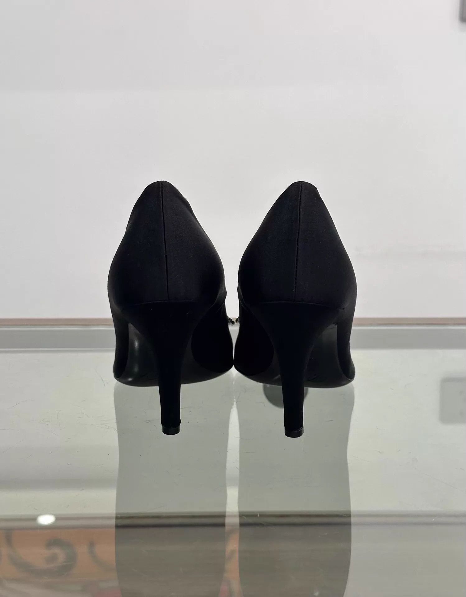 Roger Vivier RV 7cm black satin crystal square buckle heels women's 35 Size US 4.5 / IT 34.5 - 5 Thumbnail