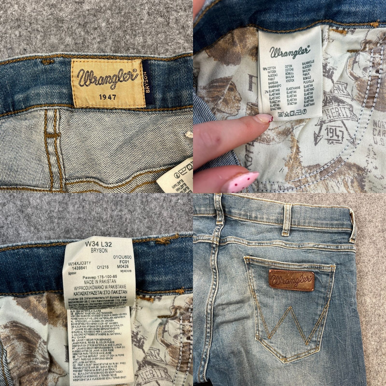 Vintage Wrnagler Jeans Slim Skinny 34 32 Mid Wash Blue Wrangler Bryson Jeans Men Slim Denim Cotton Elastane 5-Pocket Basic Logo Button Vintage No Pattern Mens Size US 34 / EU 50 - 8 Thumbnail