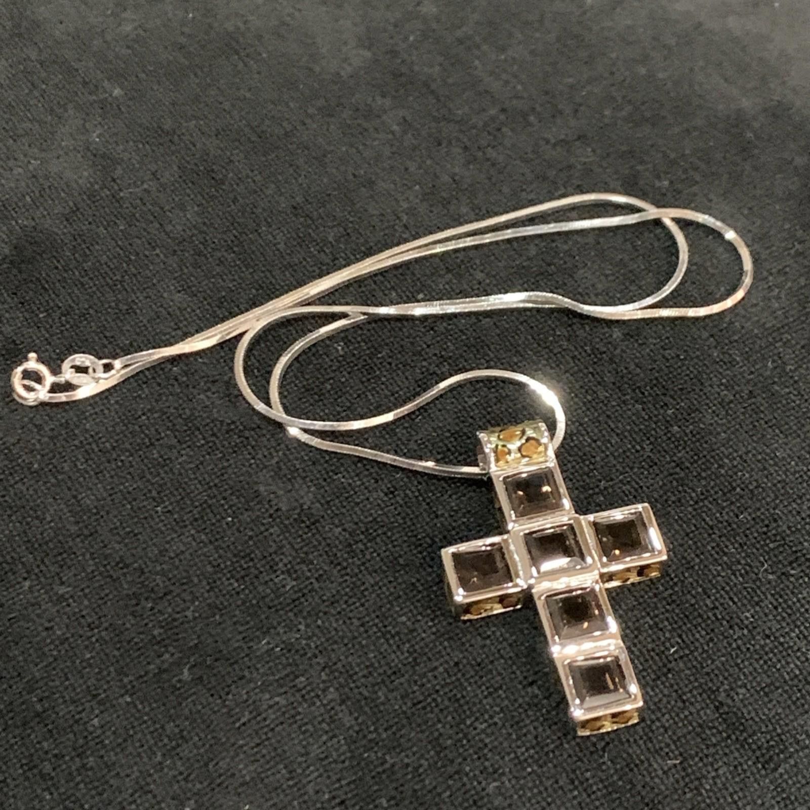 Signal Sport SIGAL 925, Smoky Quartz Cross & Italian Square Snake Chain Size ONE SIZE - 9 Thumbnail