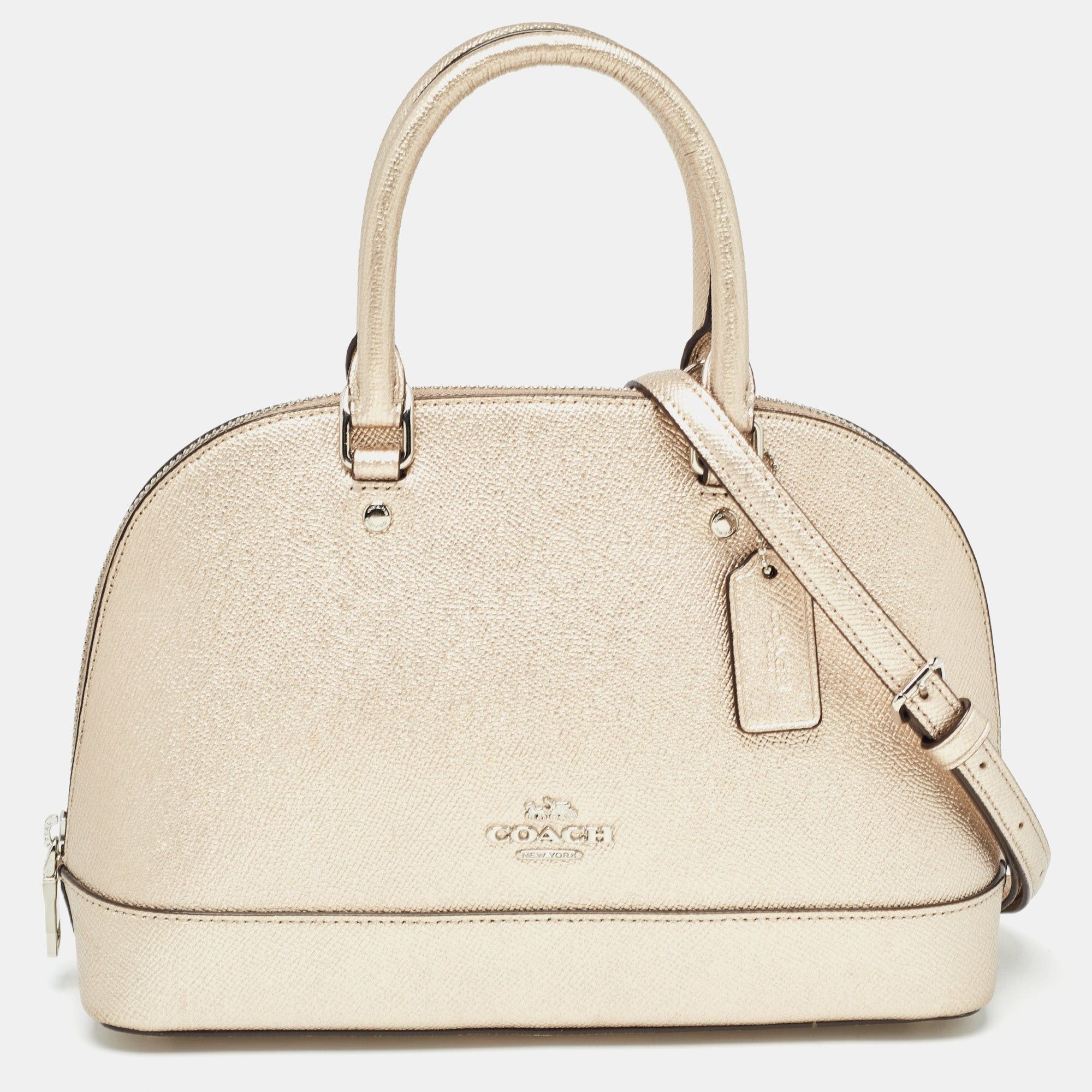 image of Coach Metallic Leather Mini Sierra Satchel in Silver, Women's