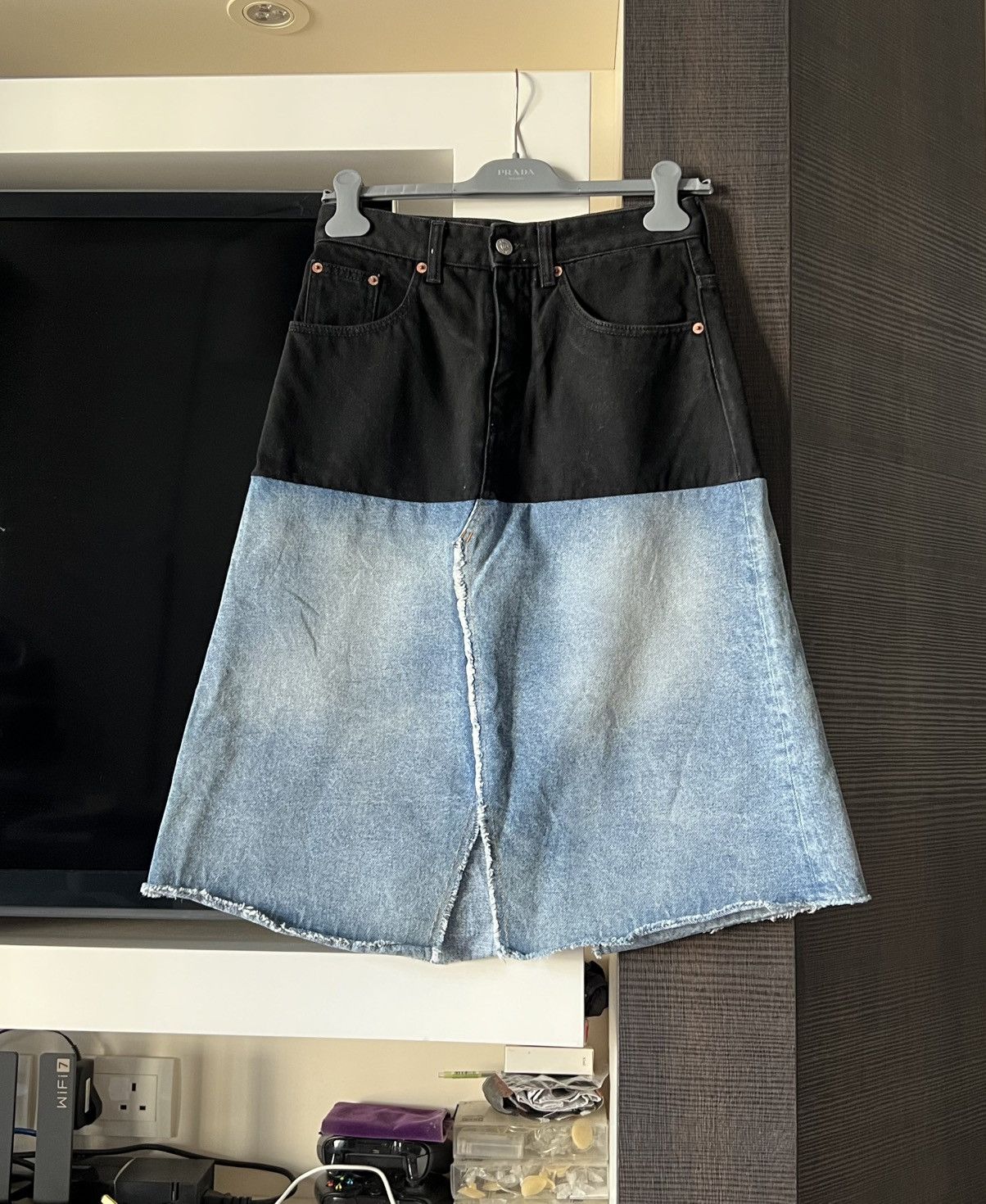 MM6 Maison Margiela Two-tone Patched Denim Skirt