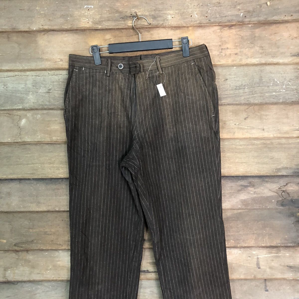 Vintage DL The Suit Company stripe Dark Brown Casual Pants #S2798 Size US 31 - 2 Thumbnail