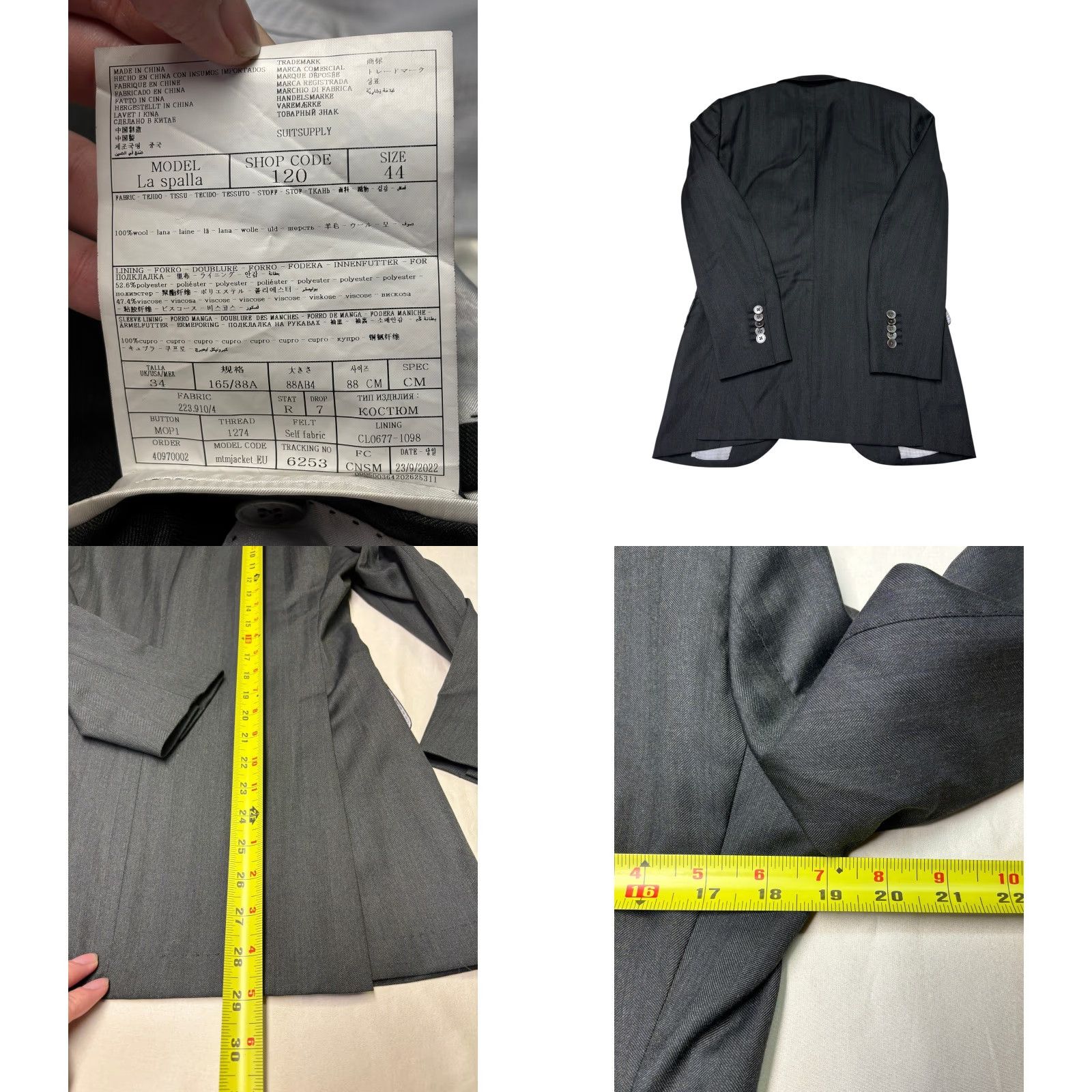 Suitsupply Suitsupply La Spalla Drago Super 130s Wool Blazer Jacket Grey Herringbone 34R Size 34R - 8 Thumbnail