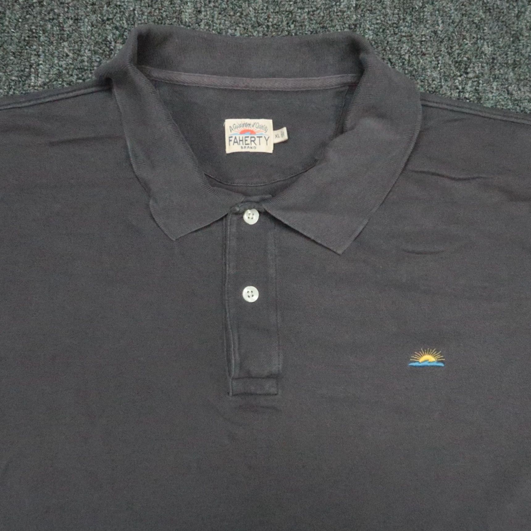 Faherty Faherty Shirt Mens XL Washed Black Pique Polo Golf Lightweight Tencel Solid Short Sleeve Button Collared Breathable Casual Travel Activewear Business Size US XL / EU 56 / 4 - 2 Thumbnail