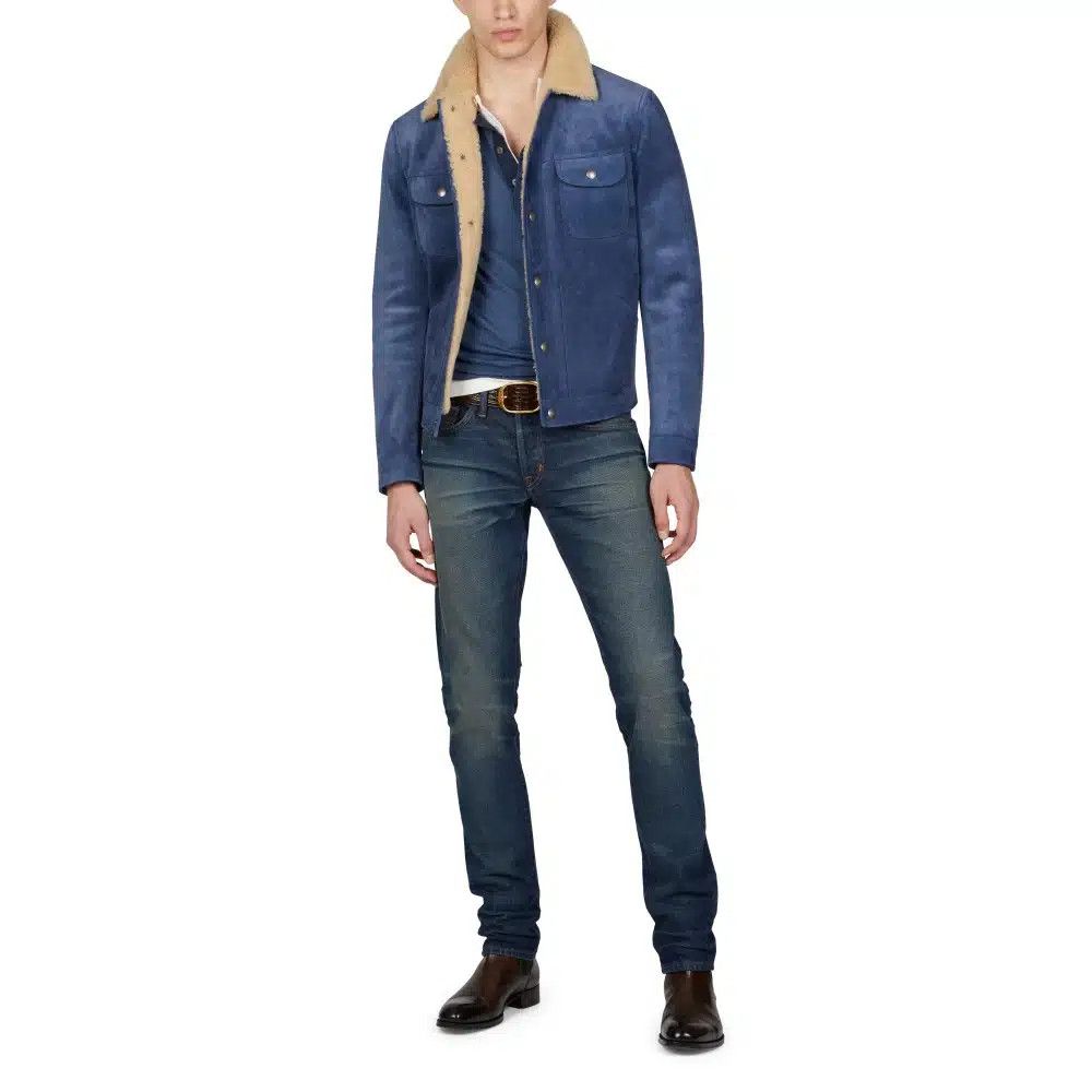 Tom Ford o1loc1c0225 LBS002 Leather Wear Blouson Jacket in Blue Size US M / EU 48-50 / 2 - 2 Thumbnail