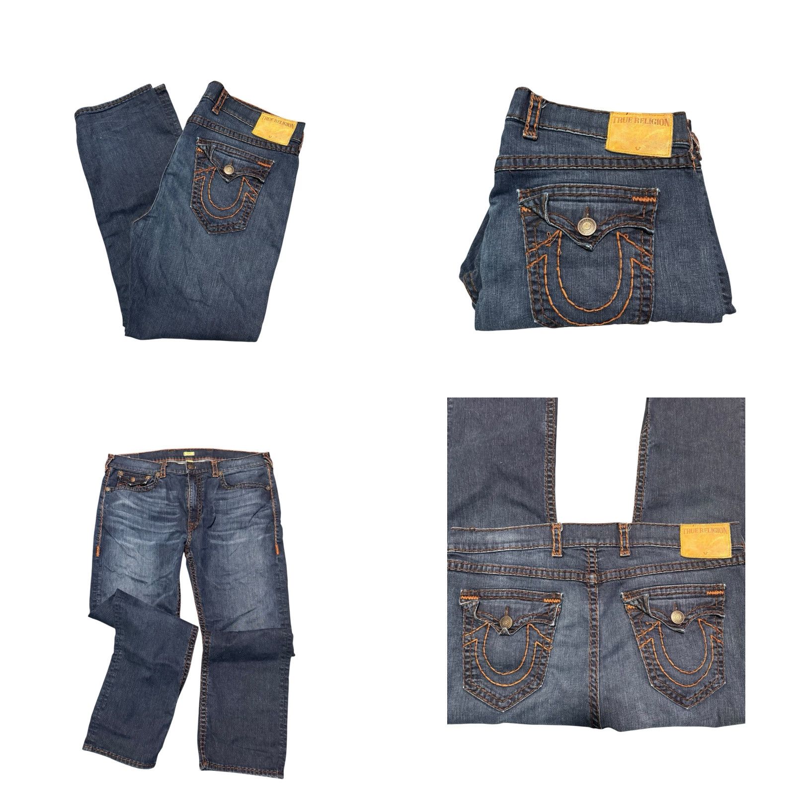 True Religion VINTAGE True Religion Ricky Jeans Mens 44x32 Blue Straight Baggy Thick Stitch Distressed 5-Pocket Zipper Pocket USA Slim? Size US 44 / EU 60 - 9 Thumbnail