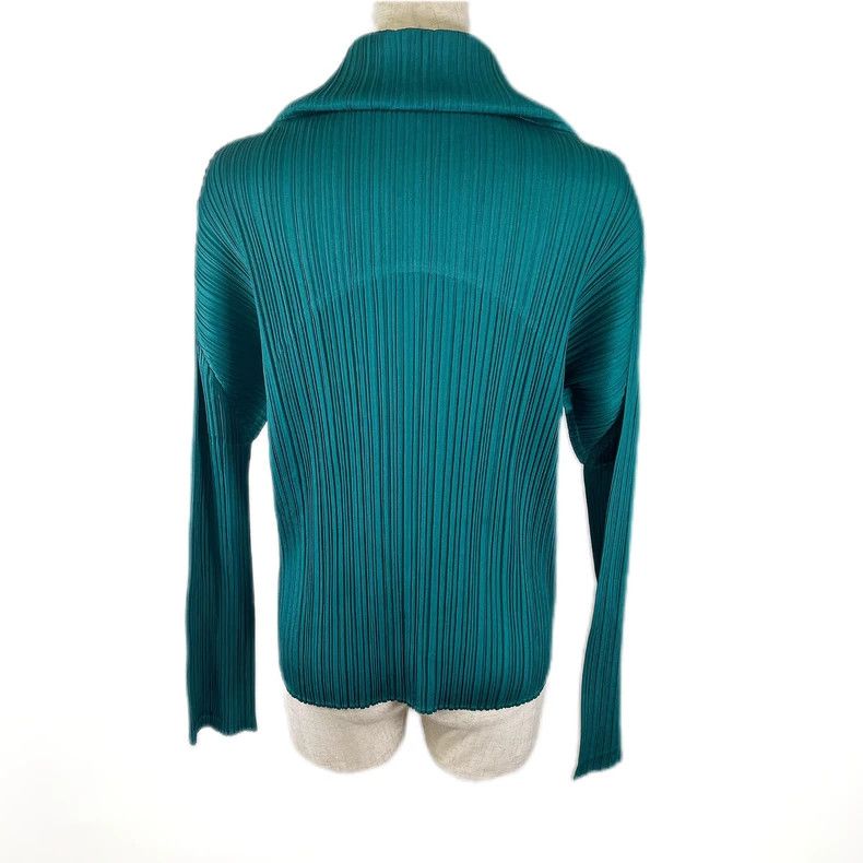 Issey Miyake Issey Miyake size:3 Green pleated long-sleeved top Size L / US 10 / IT 46 - 2 Thumbnail
