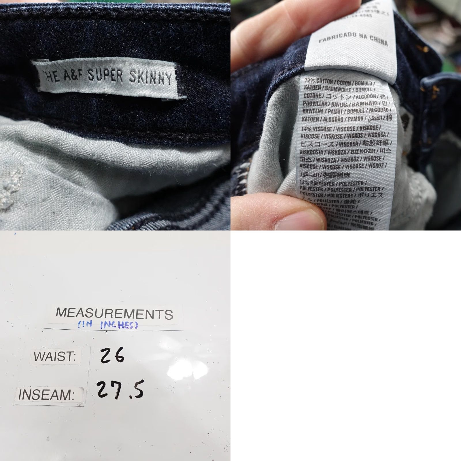 Abercrombie & Fitch Abercrombie & Fitch Jeans Womens 00S Dark Wash A&F Super Skinny Stretch Denim Zip Pocket Embroidered Logo Slim Size 24" / US 00 / IT 34 - 8 Thumbnail