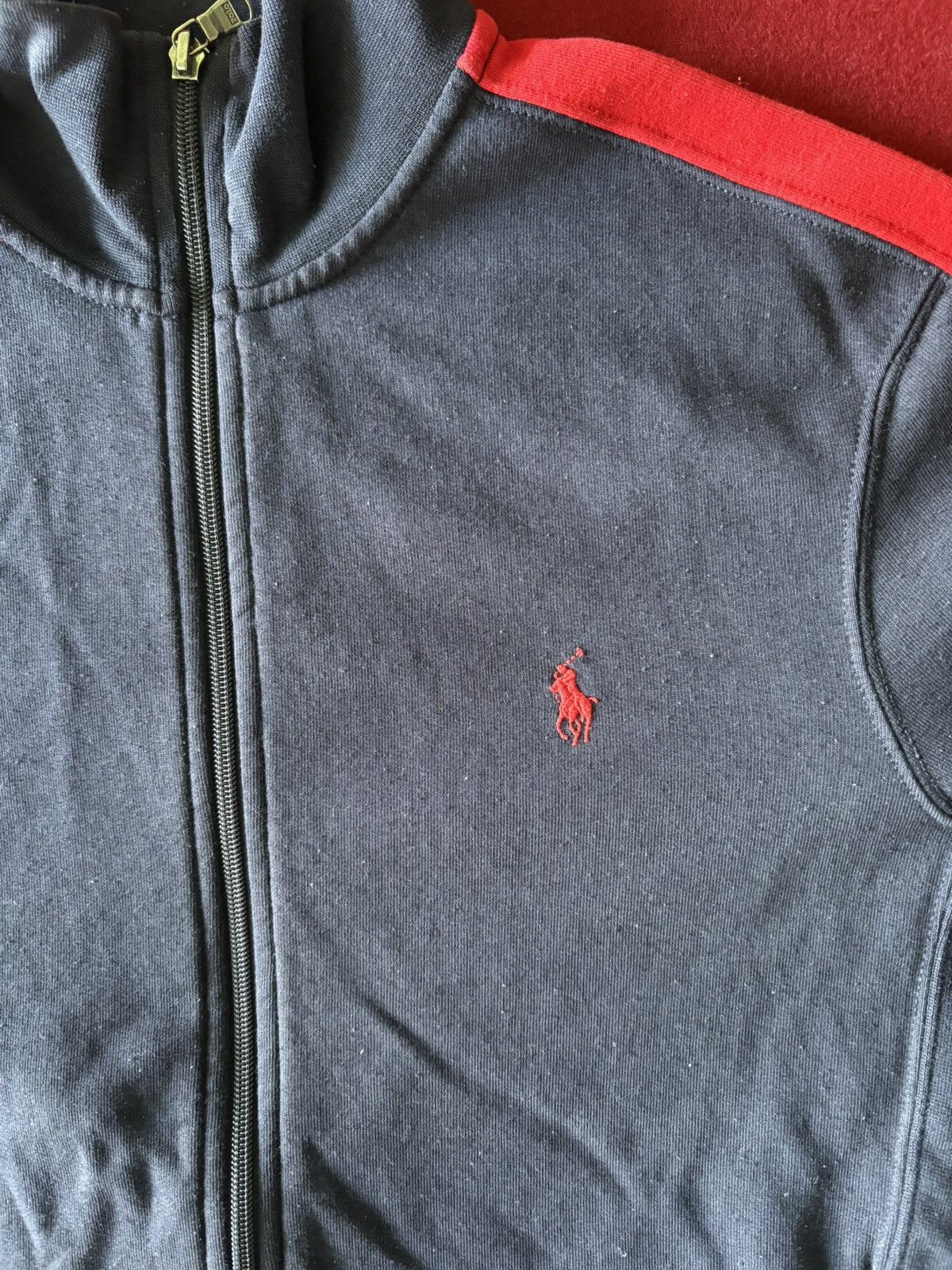 Polo Ralph Lauren Navy & Red Striped Polo Zip-Up Sweater Size US M / EU 48-50 / 2 - 3 Thumbnail