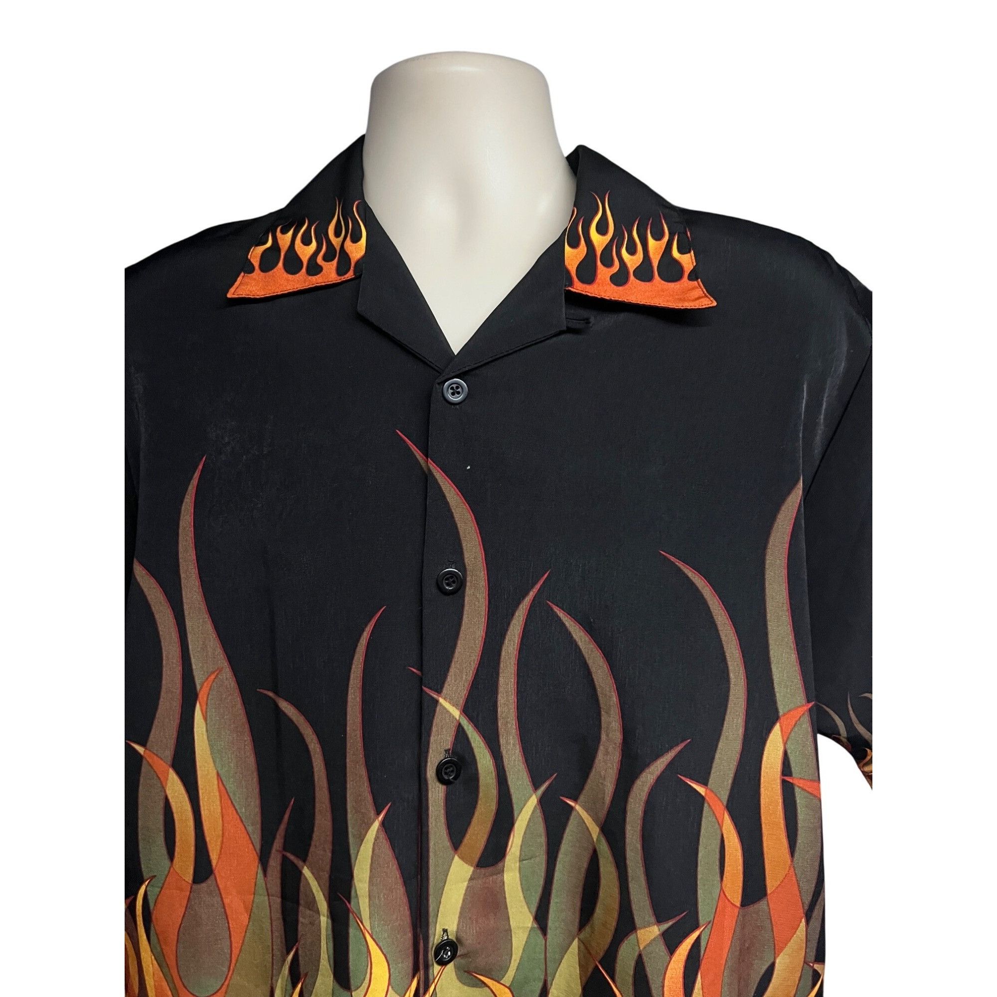 Dragonfly Dragonfly Mens Black Vintage Flames Retro Rockabilly Button Size US S / EU 44-46 / 1 - 4 Thumbnail