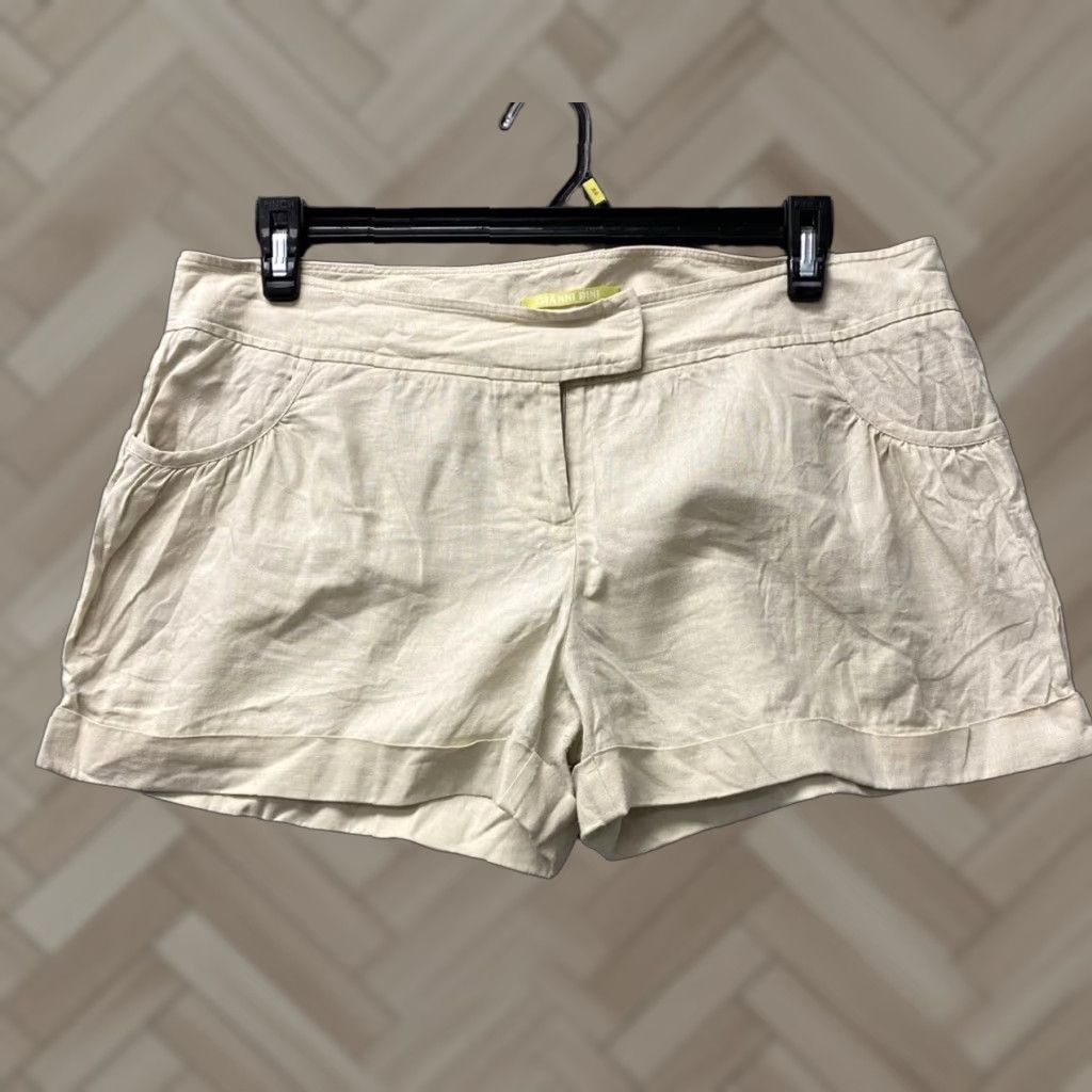 Vintage VINTAGE Gianni Bini Women's Shorts Khaki Linen Spring 12 Tan Boyfriend Low Rise 4 Inseam Size 34" / US 12 / IT 48 - 1 Thumbnail