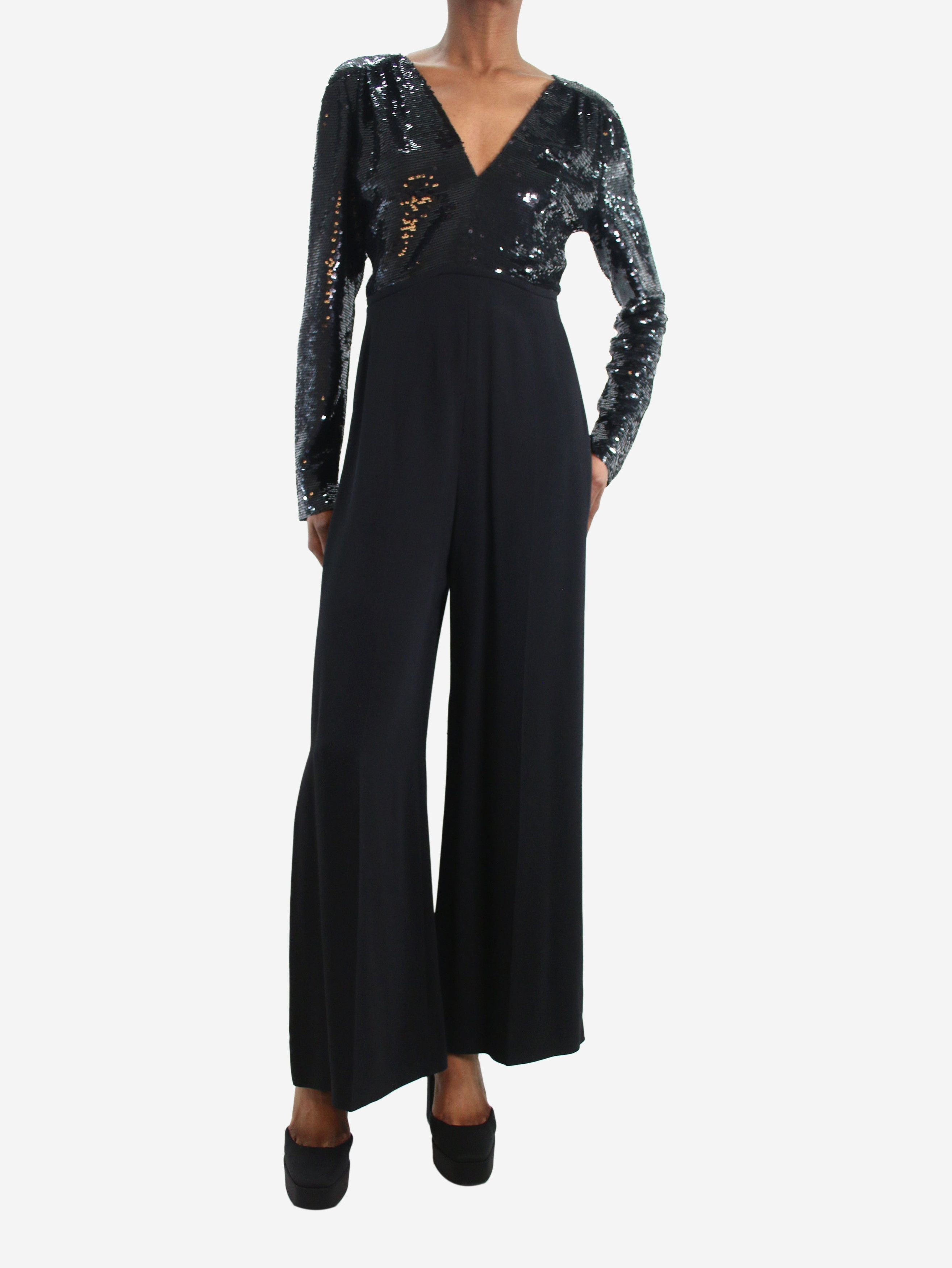 image of Stella Mccartney Black Sequin V-Neck Silk Jumpsuit - Size It 38, Women's