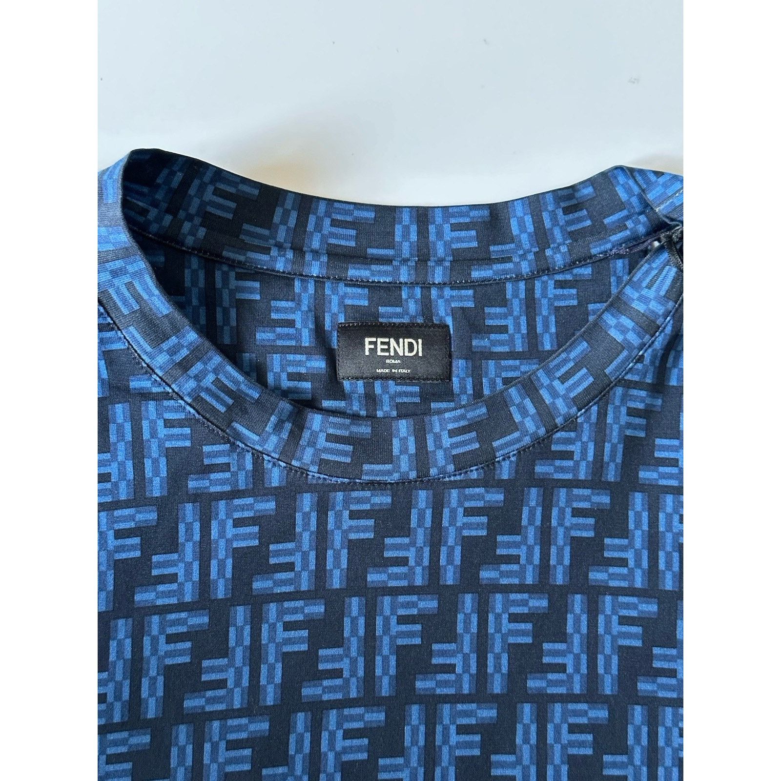 Fendi Fendi FF Logo Print Blue Cotton Jersey T-Shirt XL FY0936 IT Size US XL / EU 56 / 4 - 5 Thumbnail