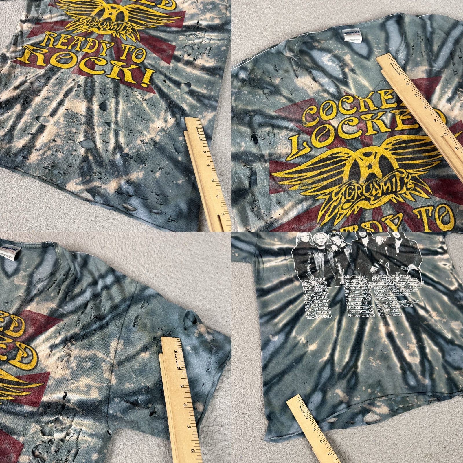 Gildan VINTAGE Aerosmith T Shirt Adult Medium Gray Tie Dye Cocked Locked Rock Tour Distressed M Mens Size US M / EU 48-50 / 2 - 8 Thumbnail