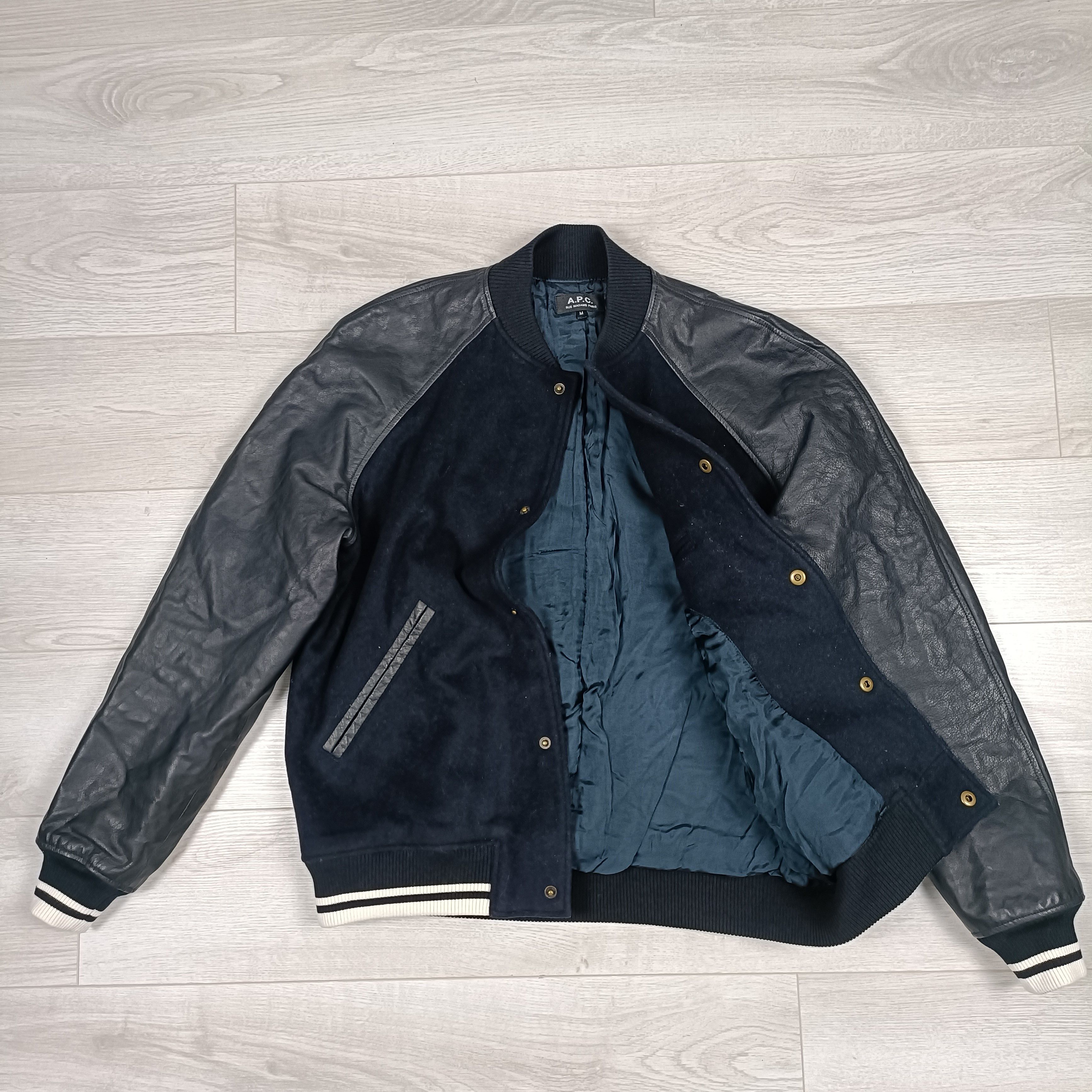A.P.C. Men's Navy/Black Wool Cashmere Calf Leather Jacket ! size M Size US M / EU 48-50 / 2 - 5 Thumbnail