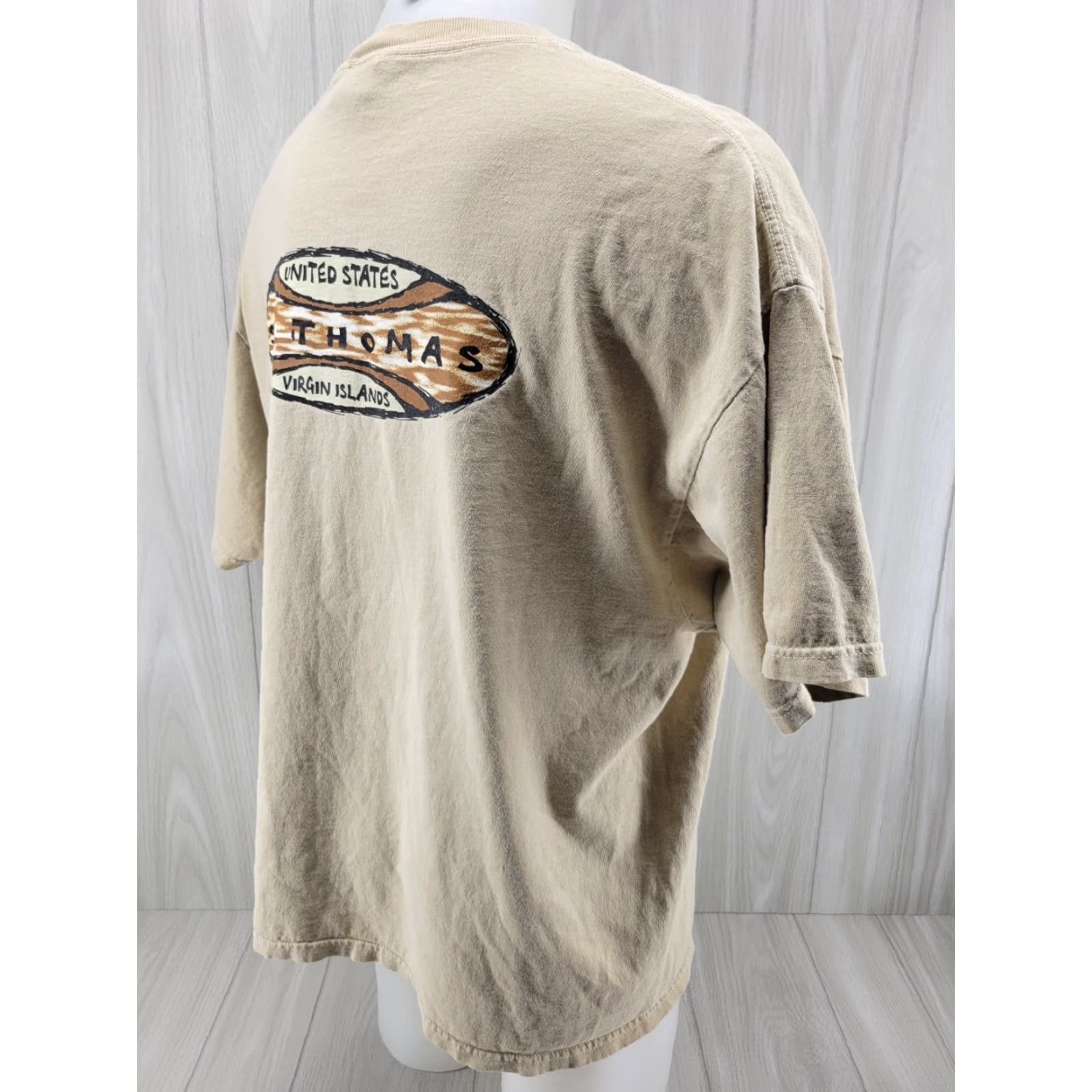Vintage St Thomas US Virgin Islands T Shirt Tan XL Men Graphic Tee Island Crew Neck Short Sleeve Cotton Blend Vintage: No Size US XL / EU 56 / 4 - 5 Thumbnail
