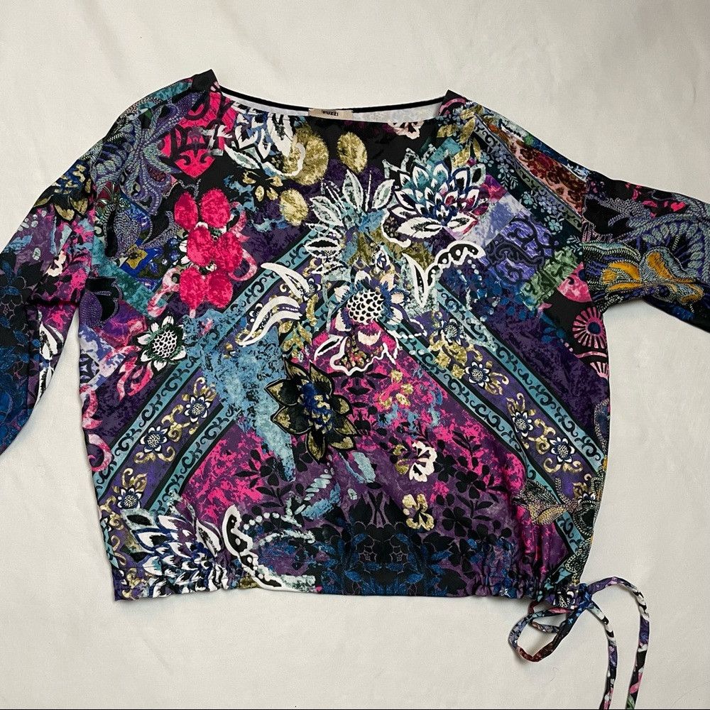 FUZZI Fuzzi 3/4-Sleeve Multi Floral-Print Drawstring Top Size 42 Size M / US 6-8 / IT 42-44 - 7 Thumbnail