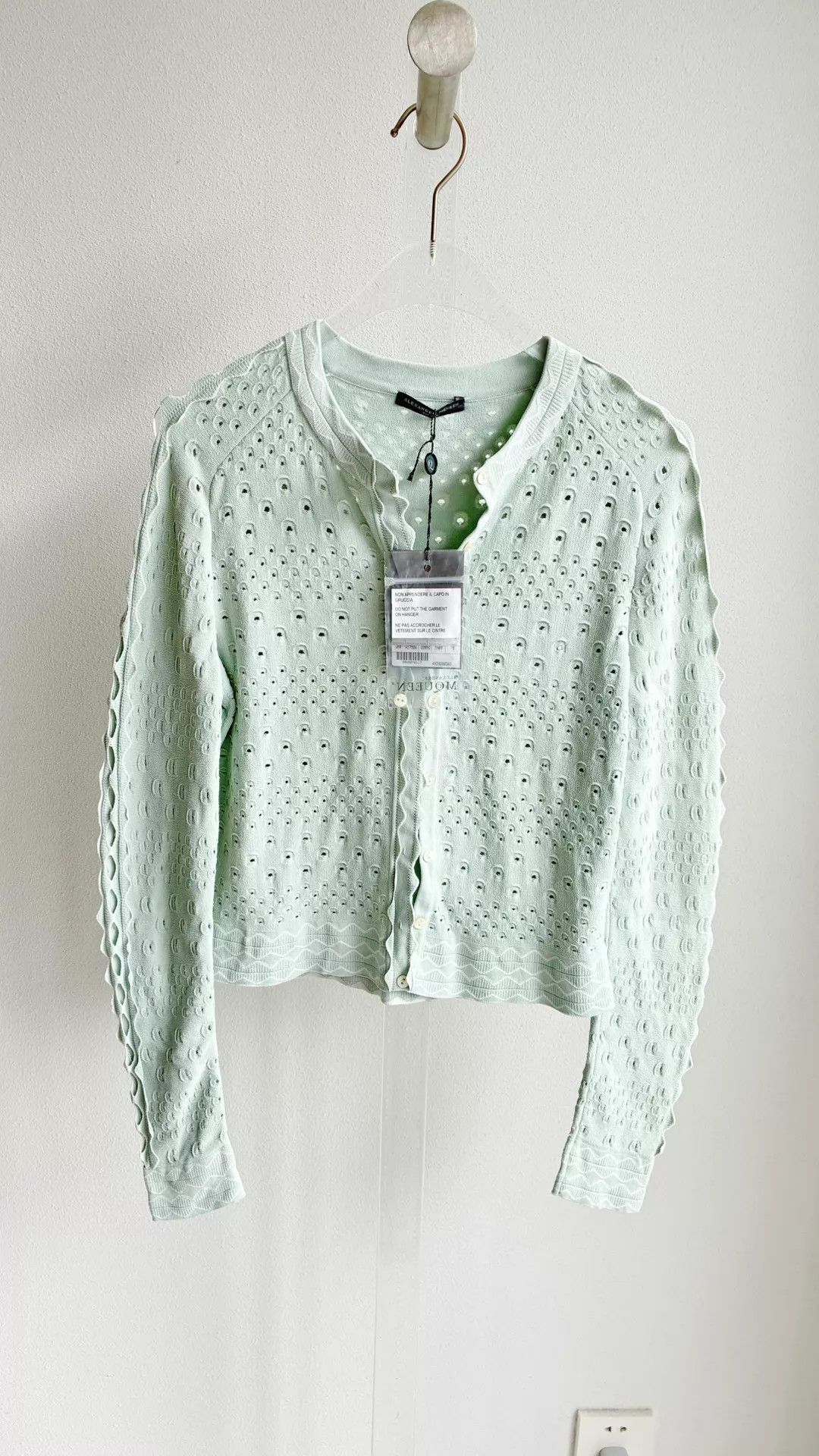 Alexander McQueen AMQ Mint Green Intricate Openwork Knit Cardi S Size S / US 4 / IT 40 - 1 Thumbnail
