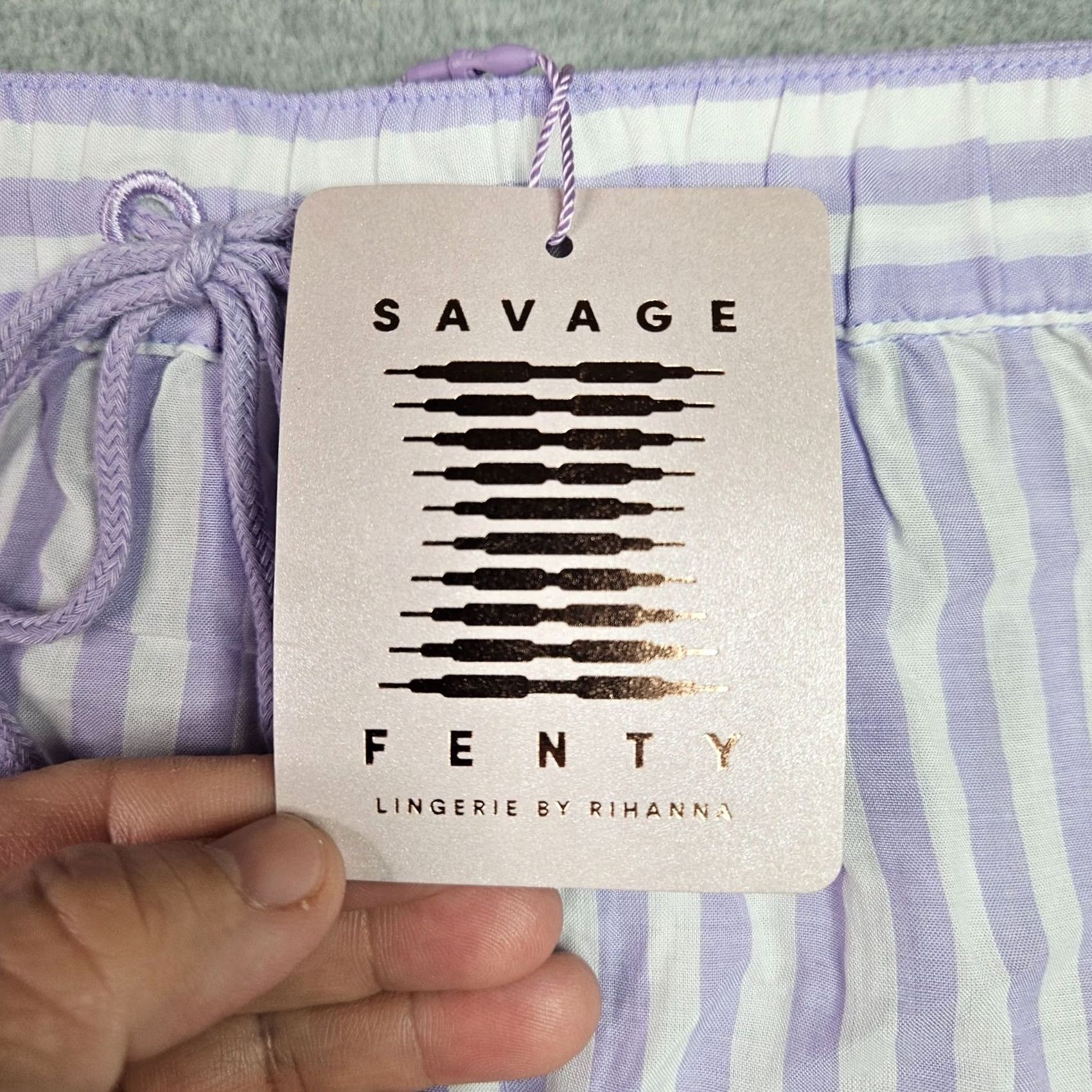 Vintage Savage X Fenty Women Striped Pajama Sleep Shorts L Purple Targeted Drawstring Lounge Shorts Nightwear Size 36" / US 14 / IT 50 - 5 Thumbnail