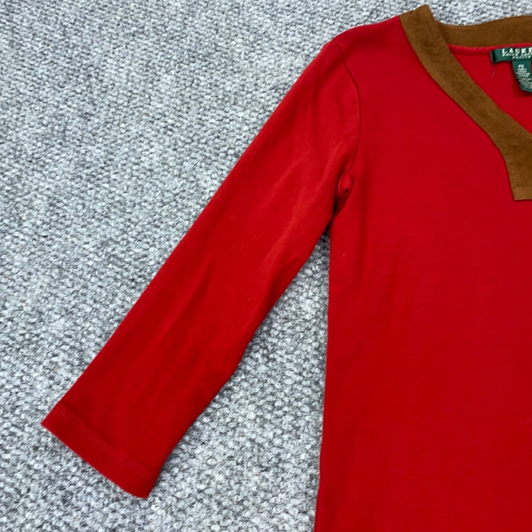 Ralph Lauren Lauren Ralph Lauren Womens Petite Small Red V-Neck Tunic 3/4 Sleeve Blouse Shirt Size S / US 4 / IT 40 - 5 Thumbnail