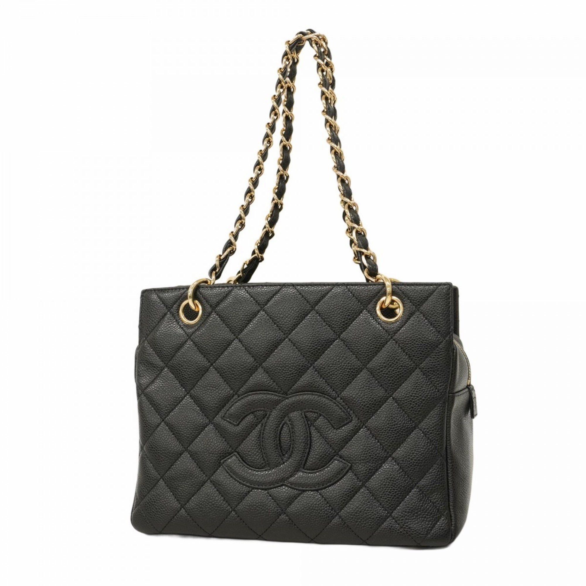 Chanel Tote Bag Matelasse Chain Shoulder Caviar Skin Black Women's