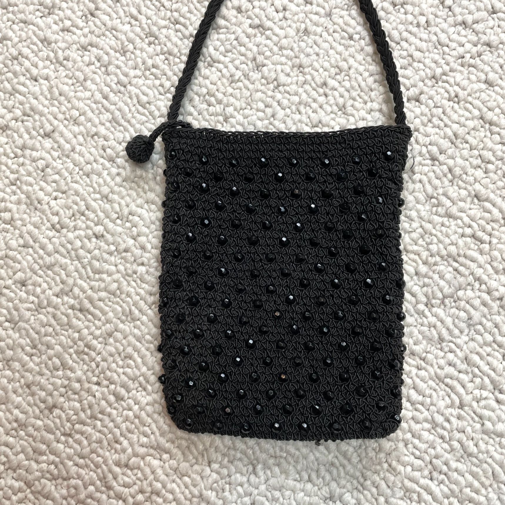 Vintage Unbranded Small Pouch Bag Shoulder Strap Black Zip Pocket Satin Knit Elastolefin Rhinestones Bag Size ONE SIZE - 7 Thumbnail