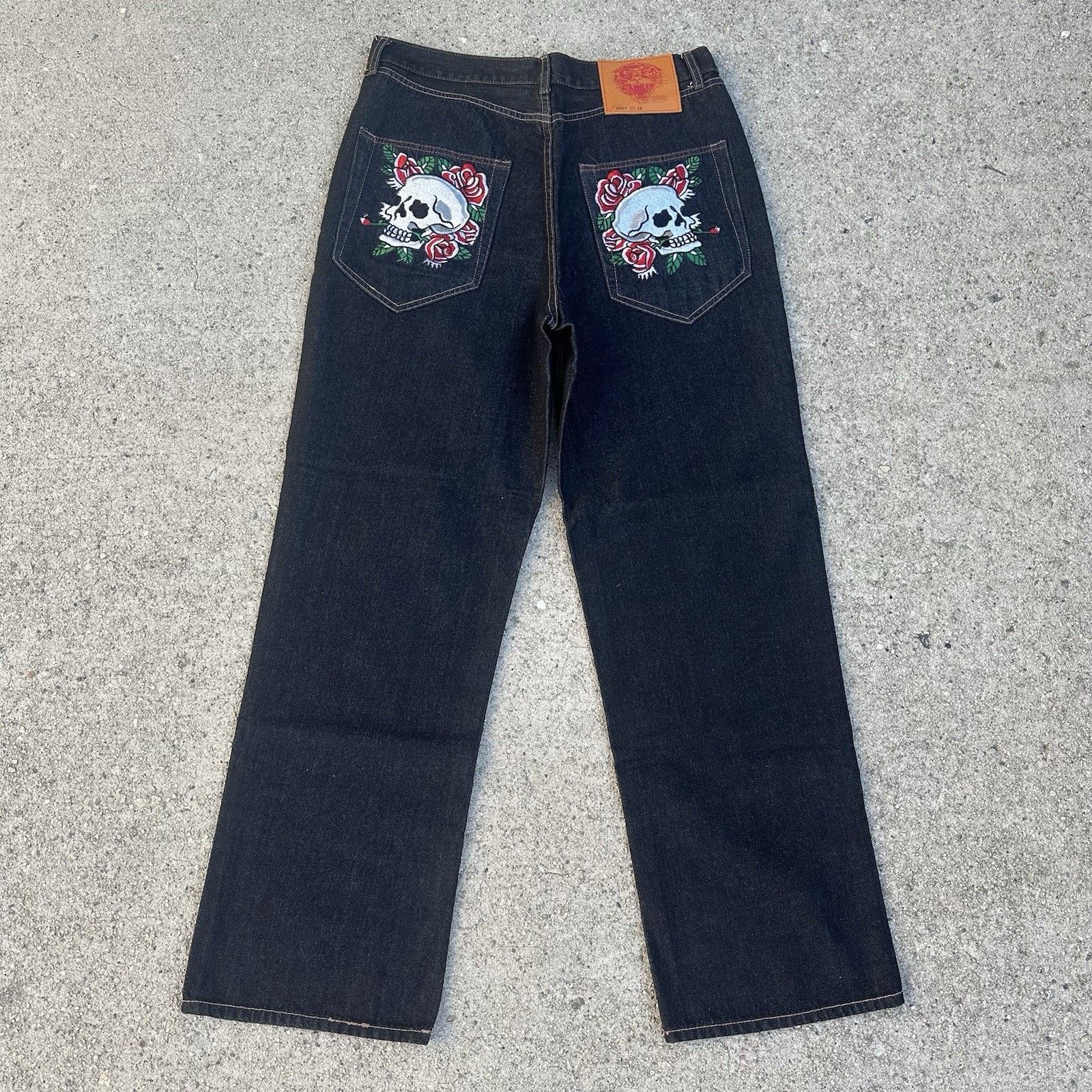 Ed Hardy × Vintage Vintage Y2K Ed Hardy Skull Roses Black Denim Jeans 36x32 Size US 36 / EU 52 - 3 Thumbnail