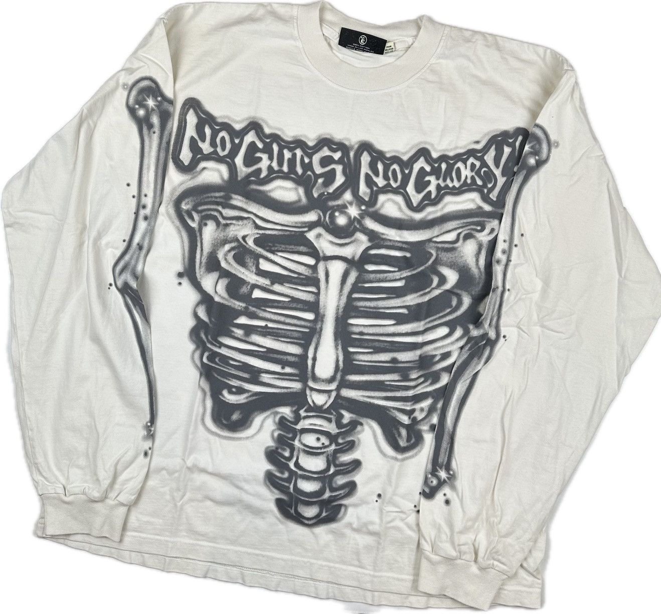 image of Hellstar Bones Long Sleeve T-Shirt in Cream, Men's (Size XL)