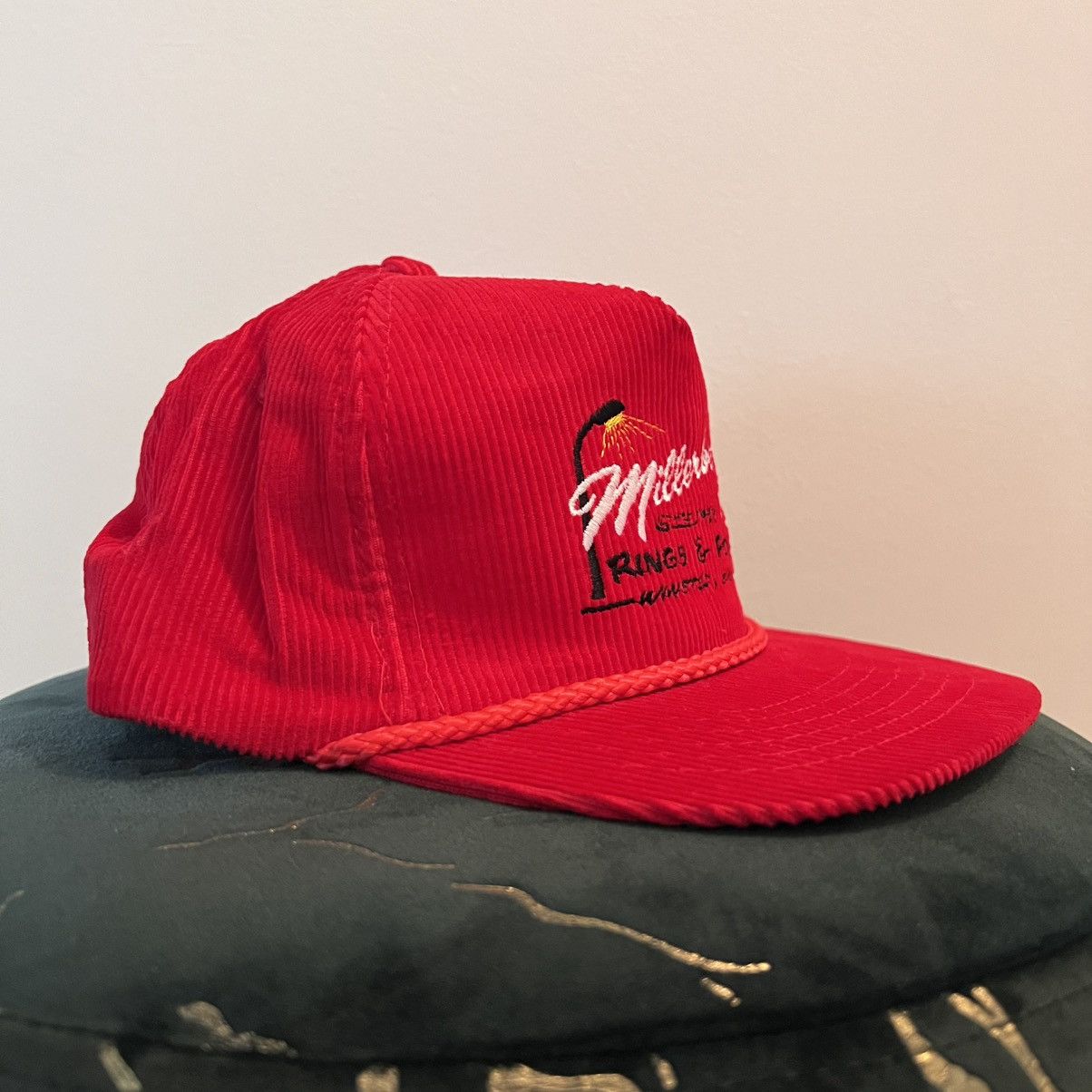 Yupong Vintage Red Corduroy Rope Snapback Hat Winsted Minnesota Size ONE SIZE - 4 Thumbnail