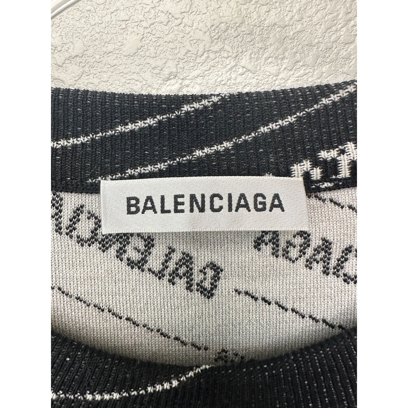 Balenciaga NWT Balenciaga Logo Intarsia Wool-Blend Sweater Black Men's Size US XL / EU 56 / 4 - 7 Thumbnail