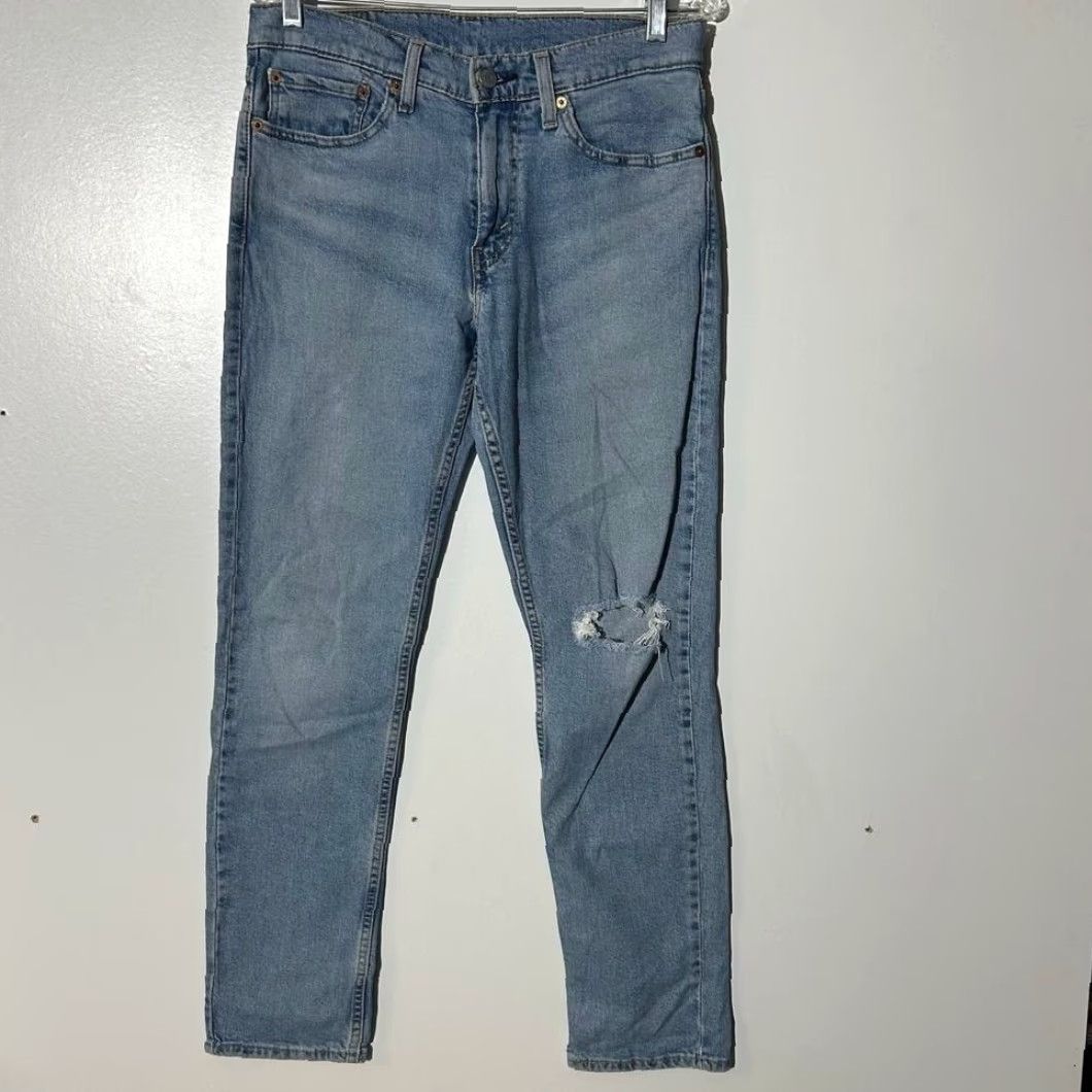 Levi's Levis 512 Slim Taper Jeans Mens W31 L32 Light Wash Distressed Blue Denim Size US 31 - 2 Thumbnail