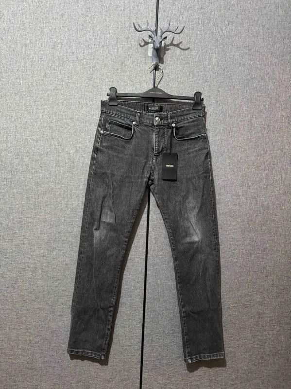 Versace Versace M Size Black Gray Leather Embroidered Pants 0089 Size US 32 / EU 48 - 1 Thumbnail