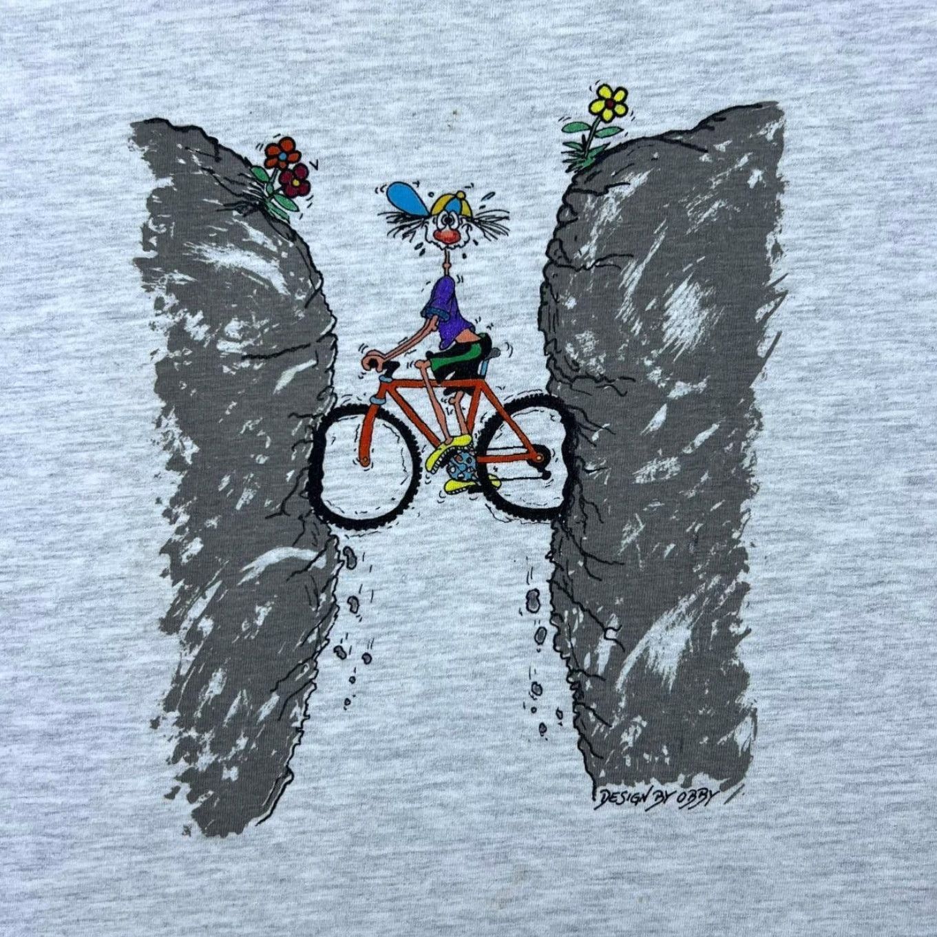 Jerzees Vintage Jerzees Obby Cyclist Bike Novelty Cartoon Graphic Grey T-Shirt Medium Mens Short Sleeve 100% Cotton UK Made Size US M / EU 48-50 / 2 - 4 Thumbnail