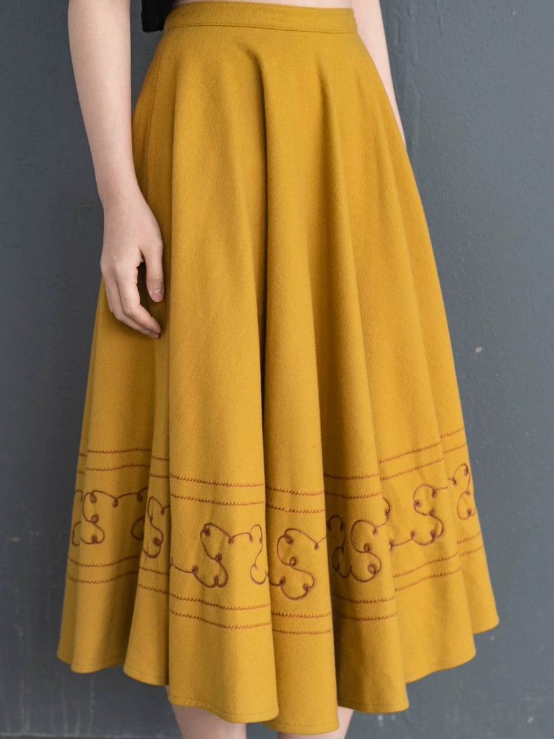 Other KENZO Jiang yellow woolen embroidered skirt vintage Size 24" / US 00 / IT 34 - 4 Thumbnail