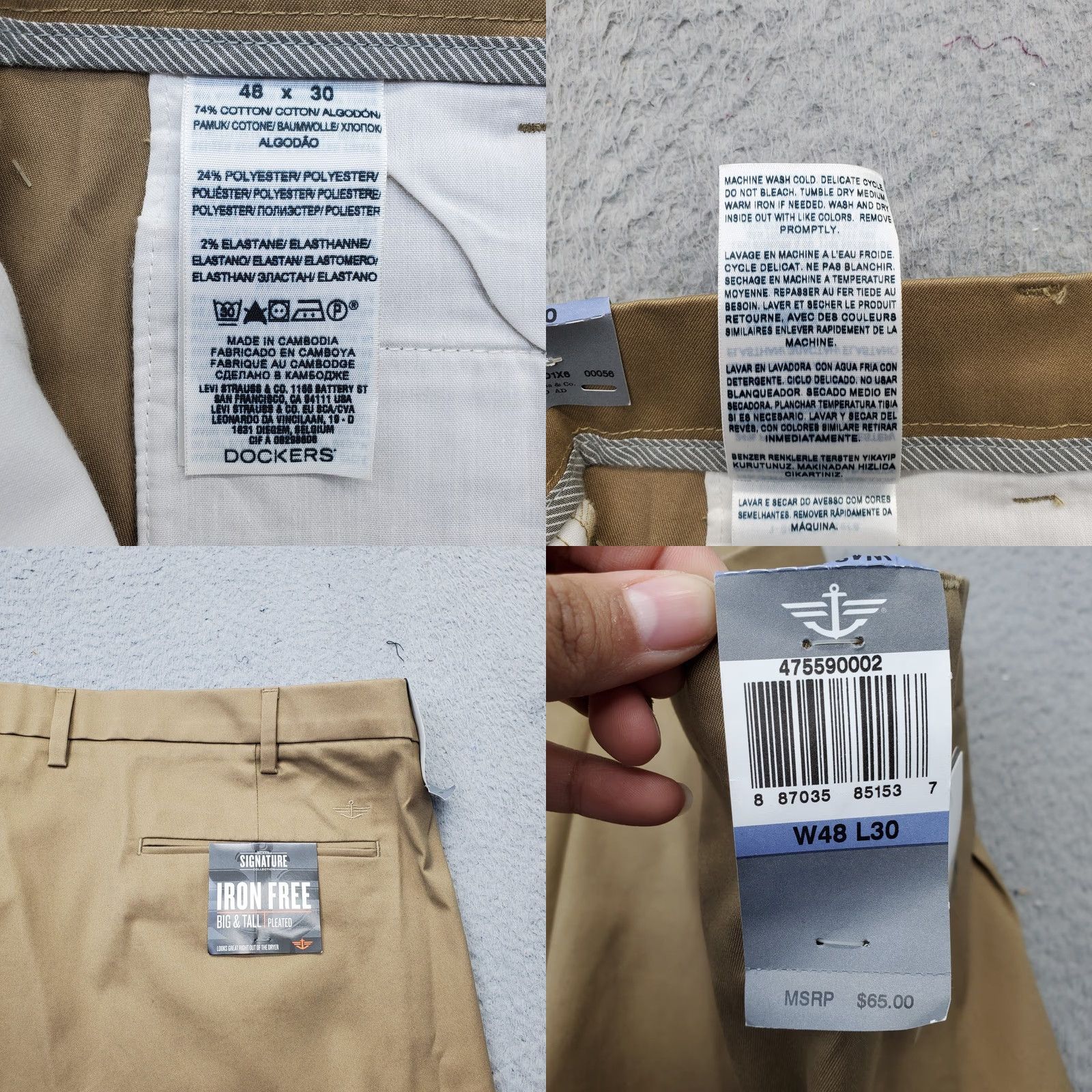 Dockers DOCKERS Mens Khaki Pants 48x30 Tan Pleated Casual Straight Leg Slash Pockets Mens Size 48 Tan Khaki Pants Size US 32 / EU 48 - 8 Thumbnail