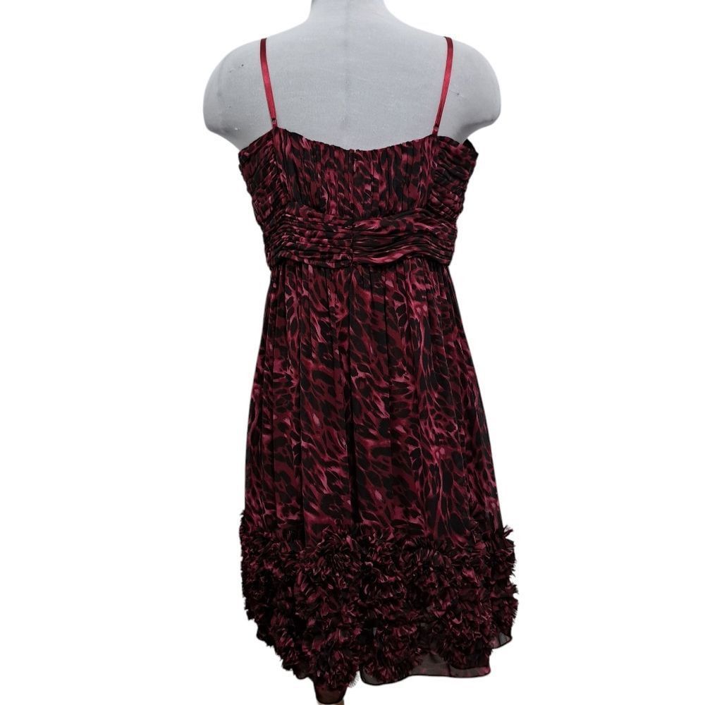 Oleg Cassini Oleg Cassini Floral Print Chiffon Knee Length Burgundy/Black Size XL / US 12-14 / IT 48-50 - 2 Thumbnail