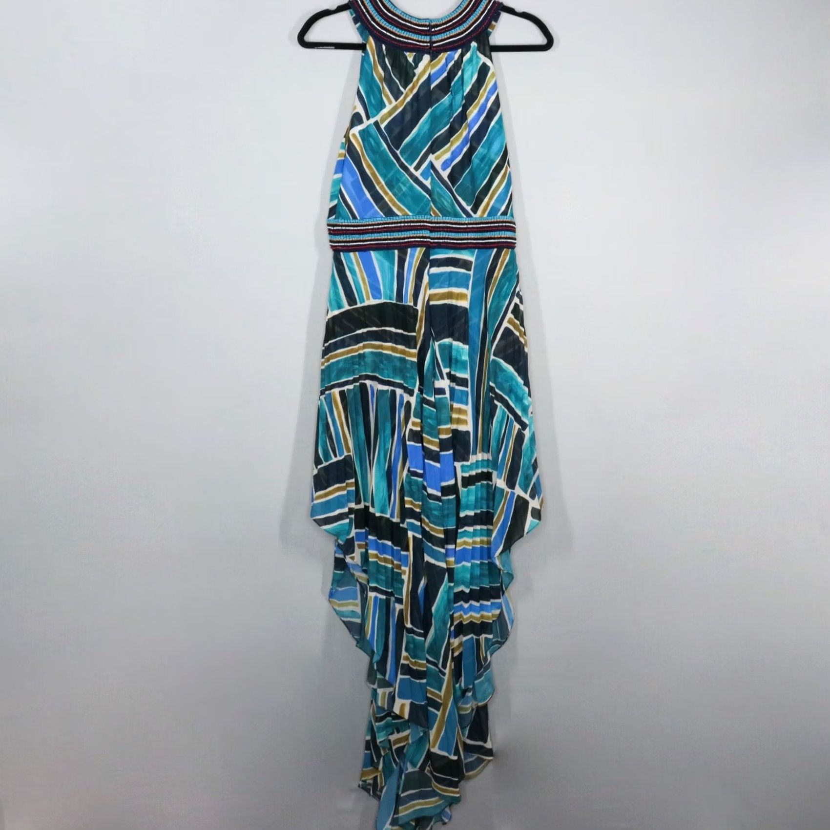 Vintage Talitha Maxi Dress Large Sleeveless Halter Painted Print Handkerchief Hem Blue Dress Womens Large Halter Beach Pattern Casual Party/Cocktail Blue Size L / US 10 / IT 46 - 7 Thumbnail