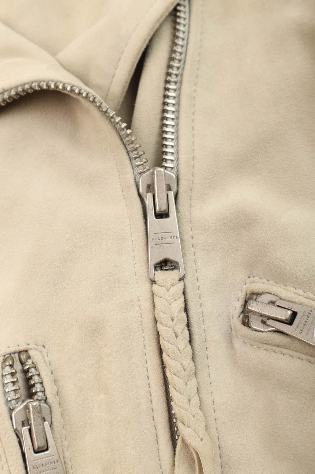 Allsaints Women's AllSaints Plait Balfern Suede Leather Jacket Beige Size XS / US 0-2 / IT 36-38 - 5 Thumbnail