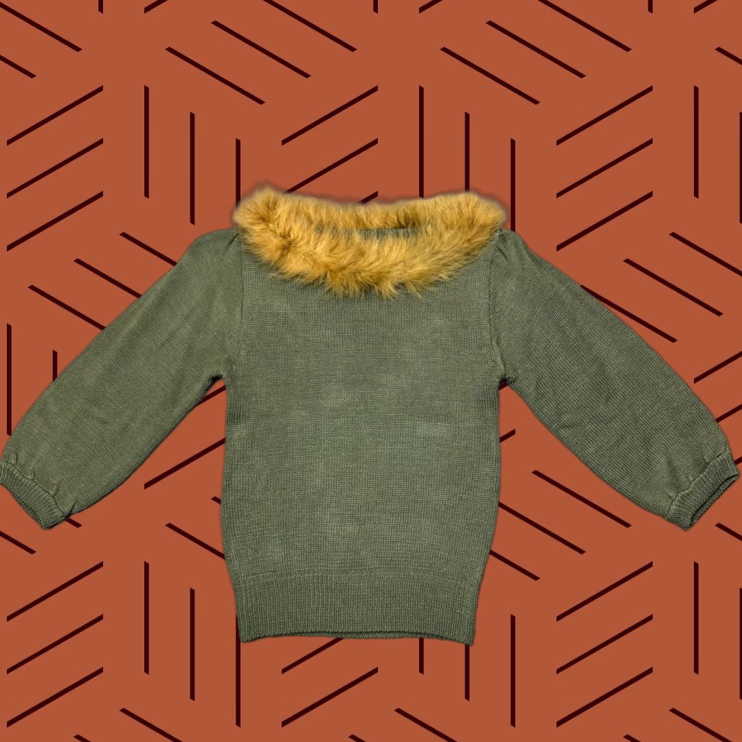 Vintage VINTAGE 1980s Creative Force Green Fur-Trim Boat Neck Sweater Women’s Medium Acrylic 80s New Wave Size M / US 6-8 / IT 42-44 - 1 Thumbnail