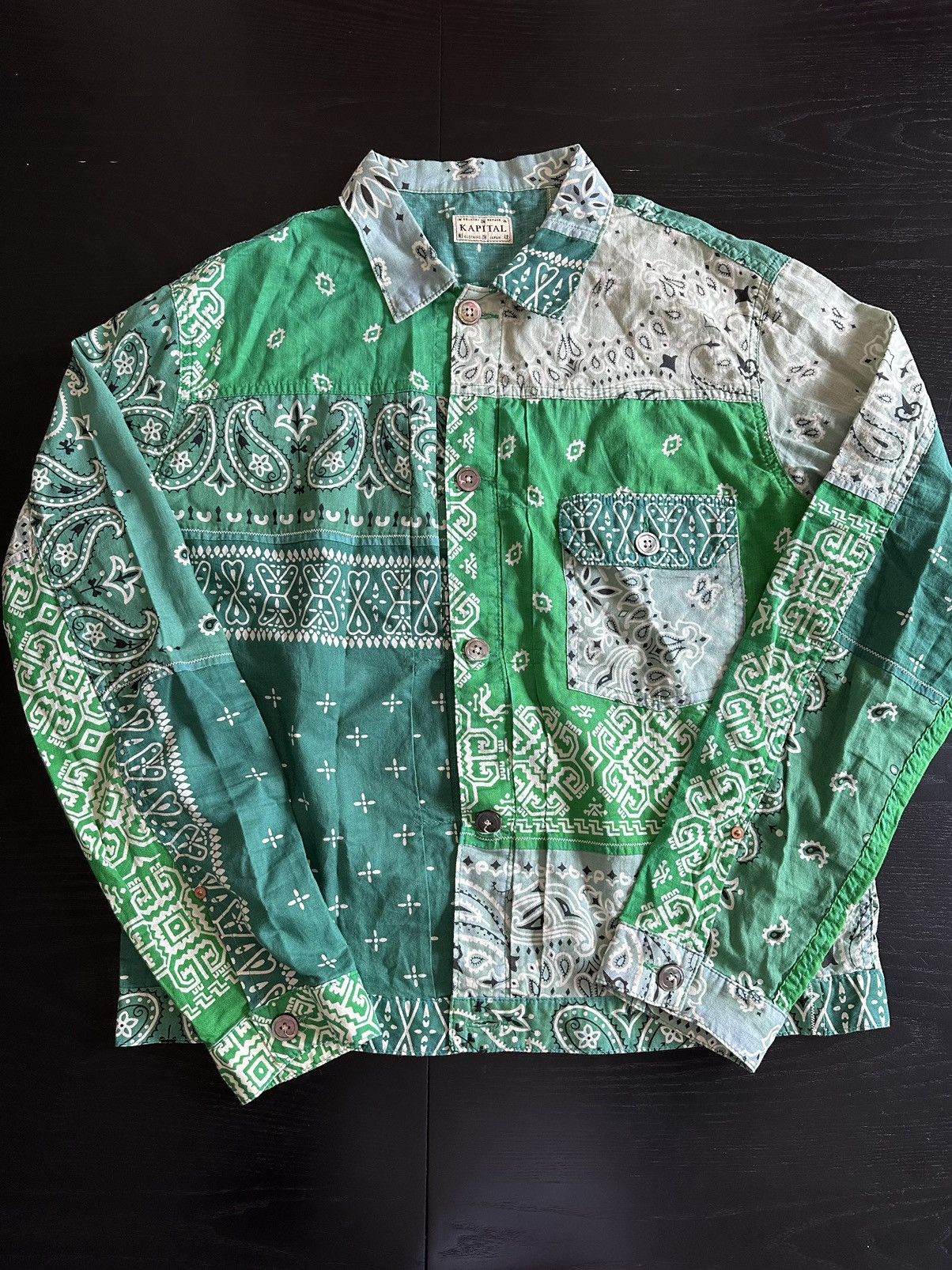 image of Kapital Long Sleeve Shirt in Green, Men's (Size XL)