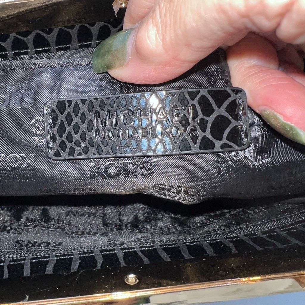 Michael Kors Michael Michael Kors Snake Embossed Shiny Suede Metal Branded Handle Clutch Size ONE SIZE - 11 Thumbnail