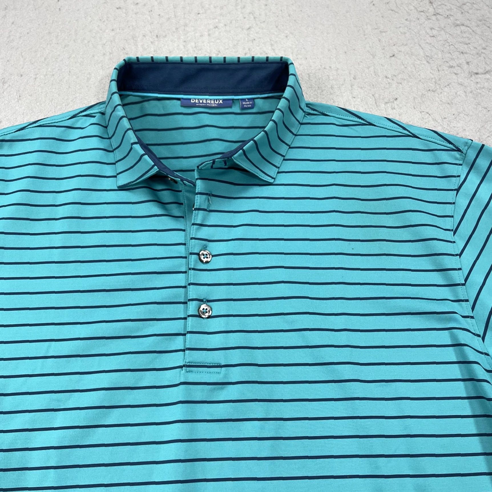 Vintage Devereux Polo Shirt Mens L Blue Striped Golf Performance All Seasons Easy Care Logo Vintage: No Course Logos Size US L / EU 52-54 / 3 - 2 Thumbnail
