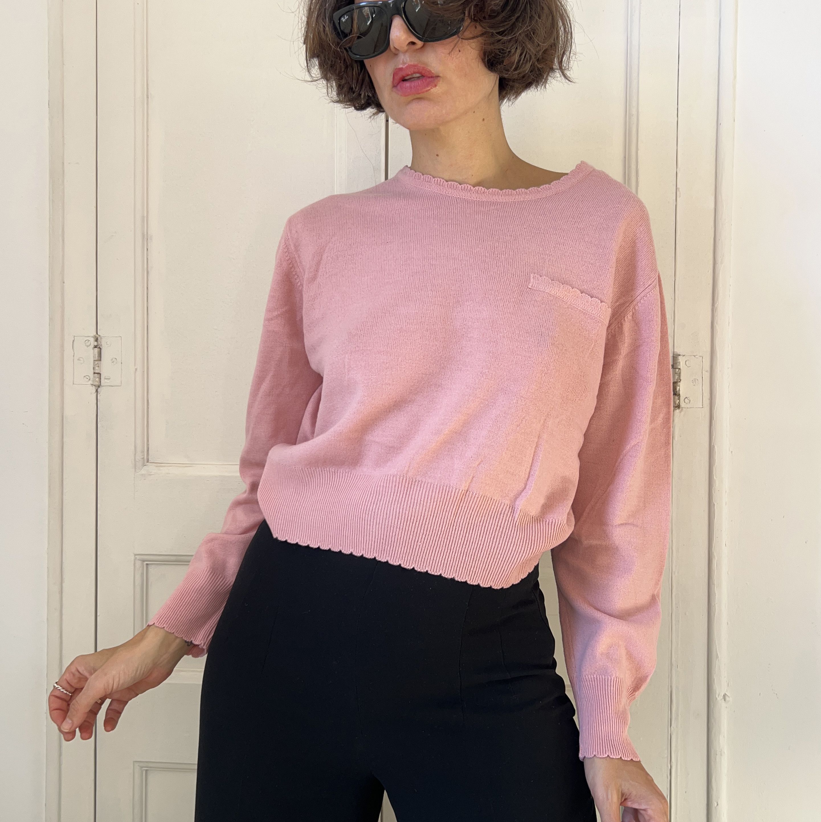 Vintage Vintage 90s Pink Cropped Coquette Sweater Size XL / US 12-14 / IT 48-50 - 1 Thumbnail