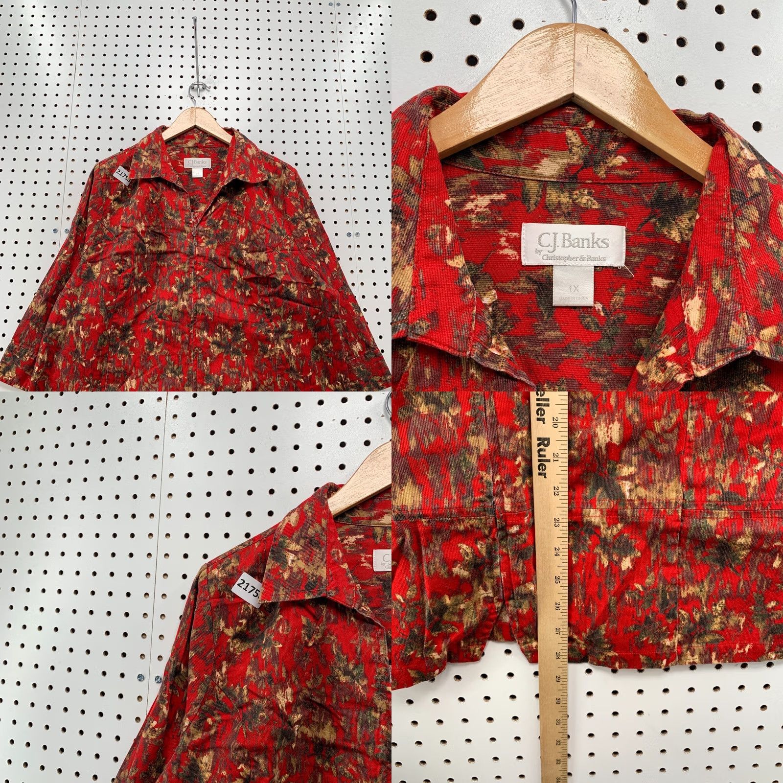 Vintage C.J Banks Full Zip Red Abstract Jacket Collared Womens Plus Size 1X 24x28.5 Size XL / US 12-14 / IT 48-50 - 8 Thumbnail