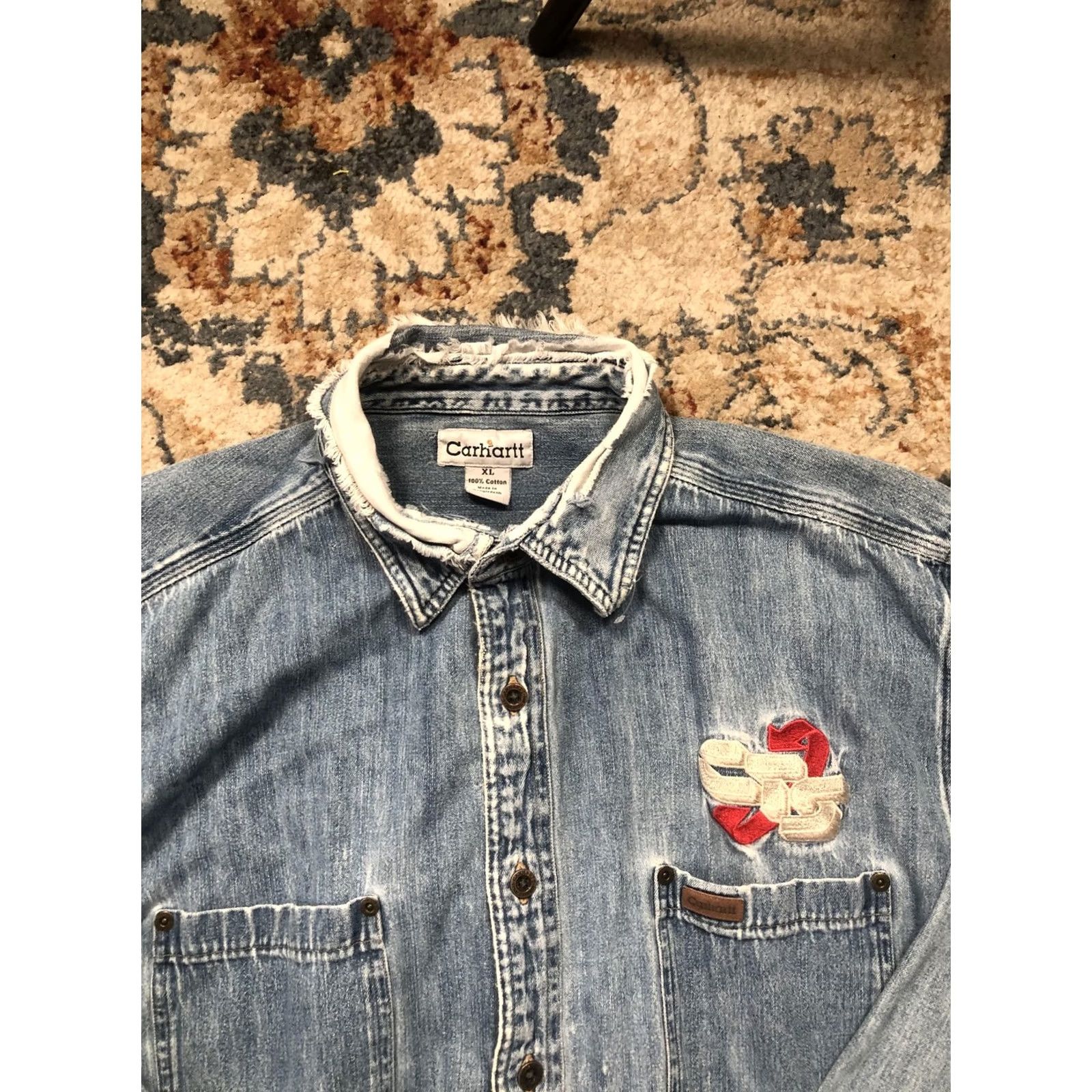 Carhartt VINTAGE Carhartt Shirt Mens XL Blue Denim Button Front Long Sleeve Workwear Distressed Size US XL / EU 56 / 4 - 2 Thumbnail