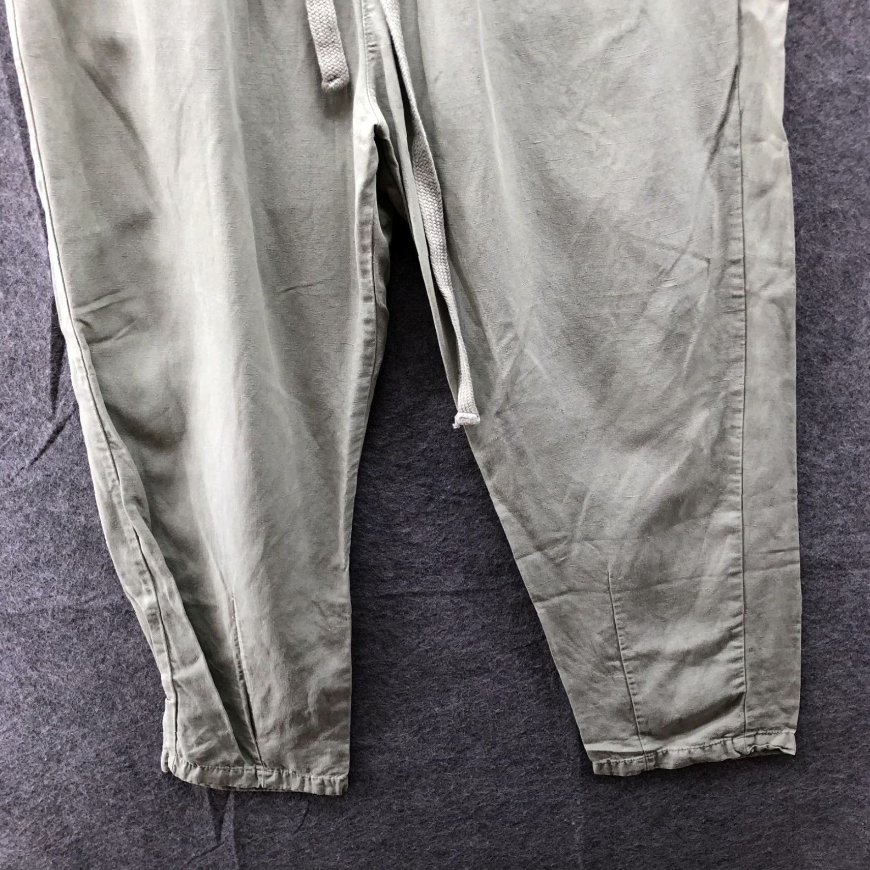 Zara Zara Linen Blend Crop Pants Womens S Sage Green High Rise Drawstring Pull On Wide-Leg Cropped Pants Bohemian Style Womens Clothing Size 28" / US 6 / IT 42 - 4 Thumbnail